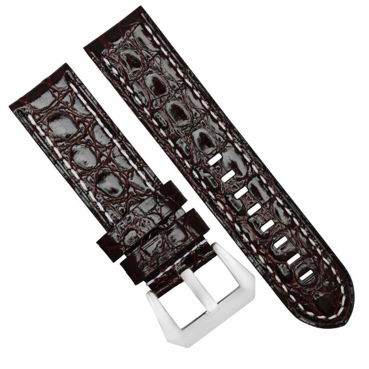BIG 24MM PAM GATOR LEATHER BAND STRAP FOR 44MM PANERAI D/BROWN WS POLISH BUCKLE