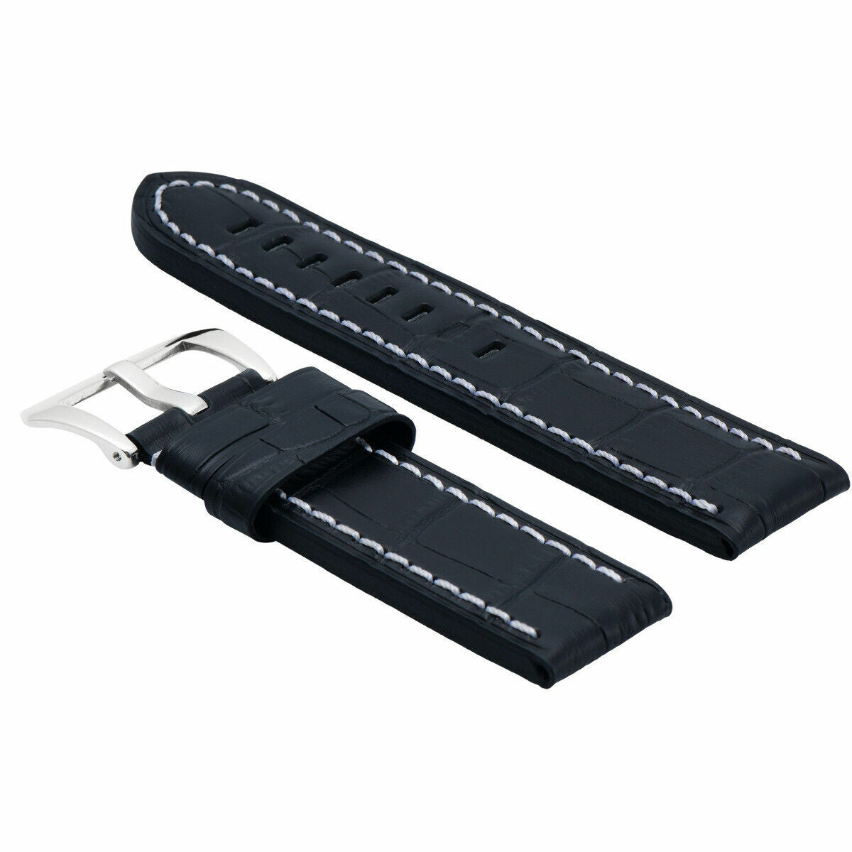 BIG 24MM GATOR LEATHER WATCH BAND PAM STRAP FOR PANERAI GMT BLACK BUCKLE POLISH