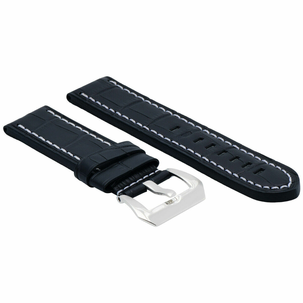 BIG 24MM GATOR LEATHER WATCH BAND PAM STRAP FOR PANERAI GMT BLACK BUCKLE POLISH
