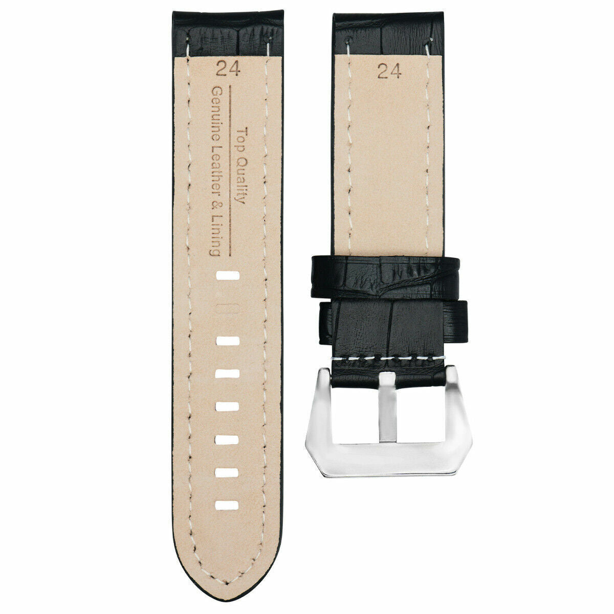 BIG 24MM GATOR LEATHER WATCH BAND PAM STRAP FOR PANERAI GMT BLACK BUCKLE POLISH