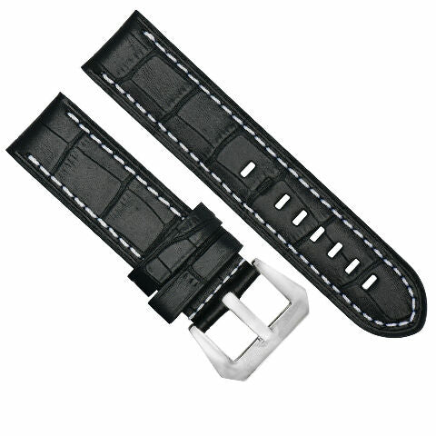 BIG 24MM GATOR LEATHER WATCH BAND PAM STRAP FOR PANERAI GMT BLACK BUCKLE POLISH
