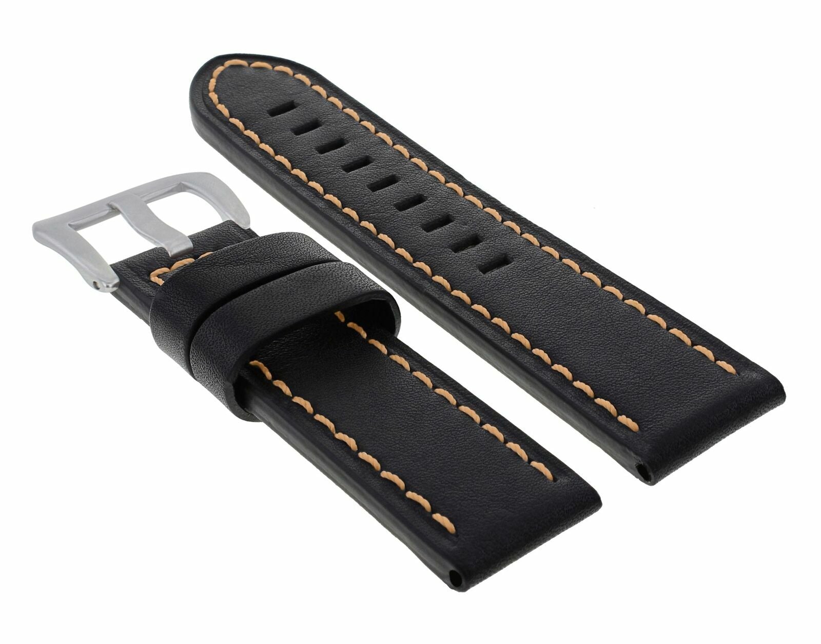 BIG 24MM COW LEATHER WATCH BAND STRAP FOR 44MM PANERAI GMT BLACK ORANGE STITCH