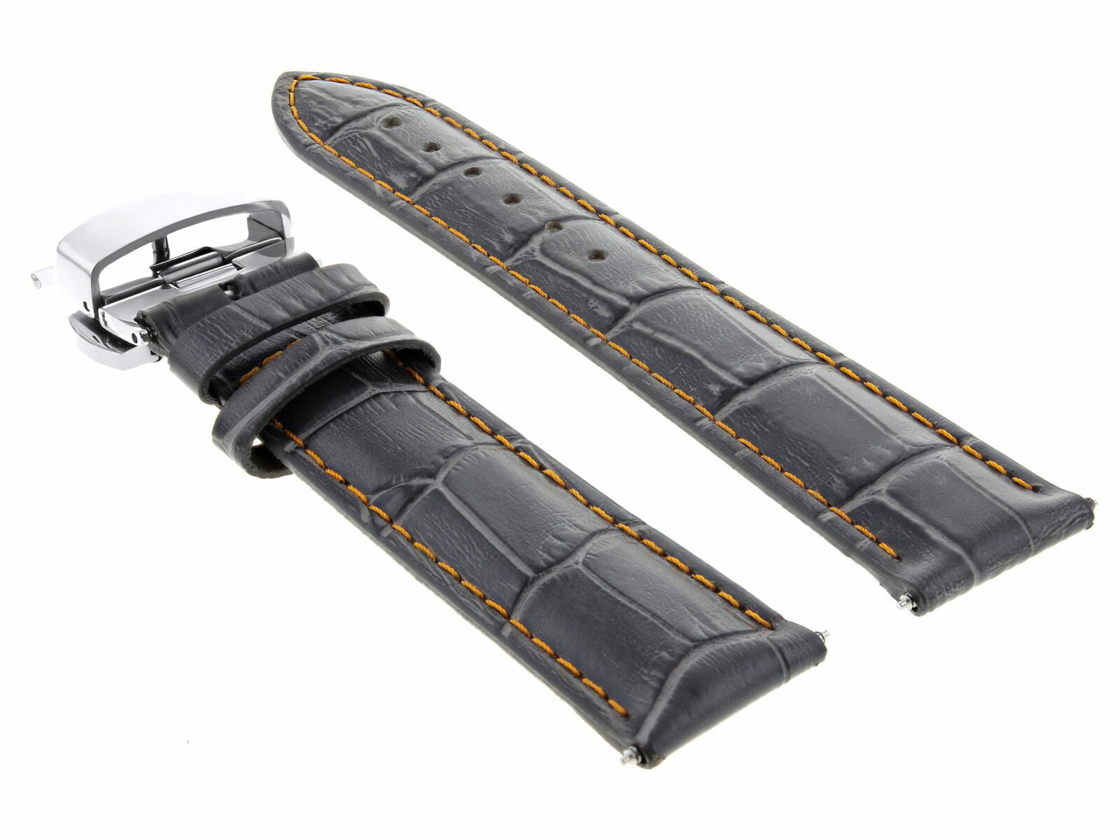 22MM LEATHER WATCH BAND STRAP FOR ROLEX WATCH DEPLOYMENT BUCKLE GREY ORANGE ST