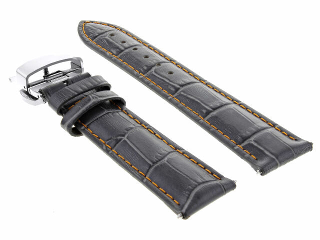 22MM LEATHER WATCH BAND STRAP FOR ROLEX WATCH DEPLOYMENT BUCKLE GREY ORANGE ST