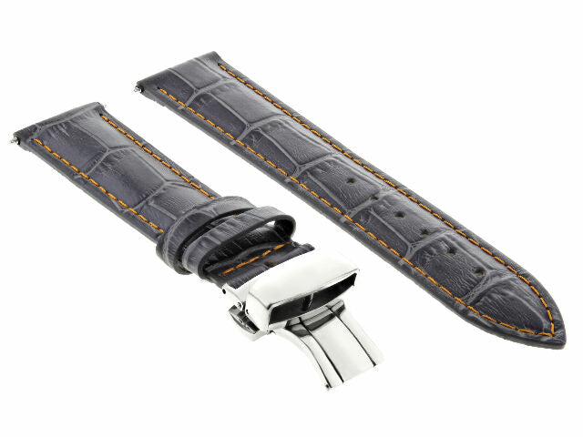 22MM LEATHER WATCH BAND STRAP FOR ROLEX WATCH DEPLOYMENT BUCKLE GREY ORANGE ST