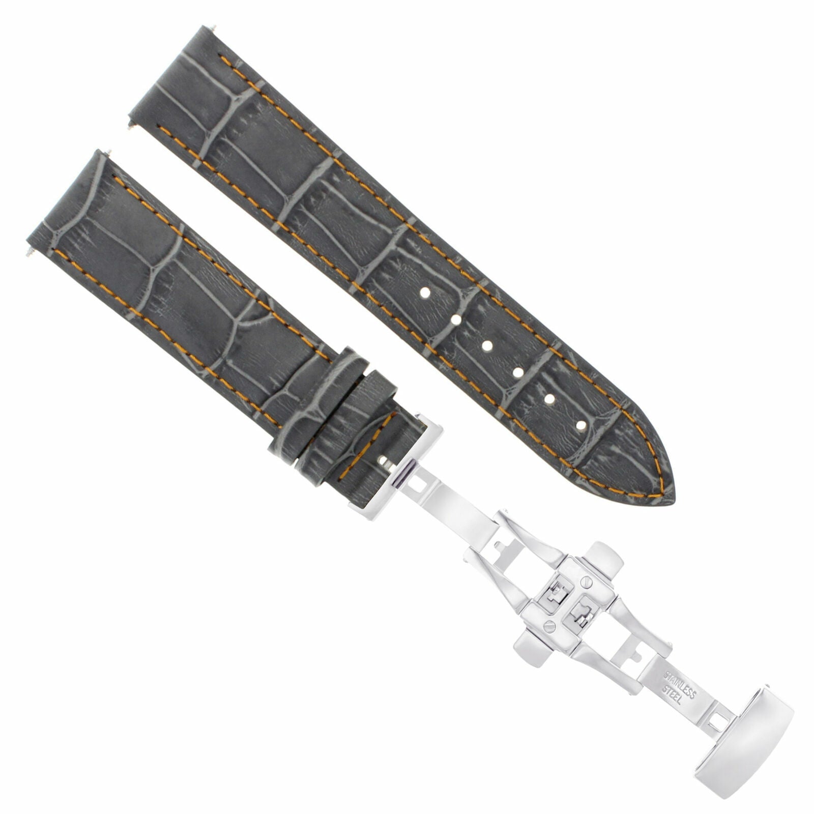 22MM LEATHER WATCH BAND STRAP FOR ROLEX WATCH DEPLOYMENT BUCKLE GREY ORANGE ST
