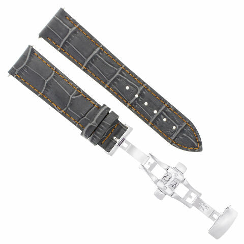 22MM LEATHER WATCH BAND STRAP FOR ROLEX WATCH DEPLOYMENT BUCKLE GREY ORANGE ST