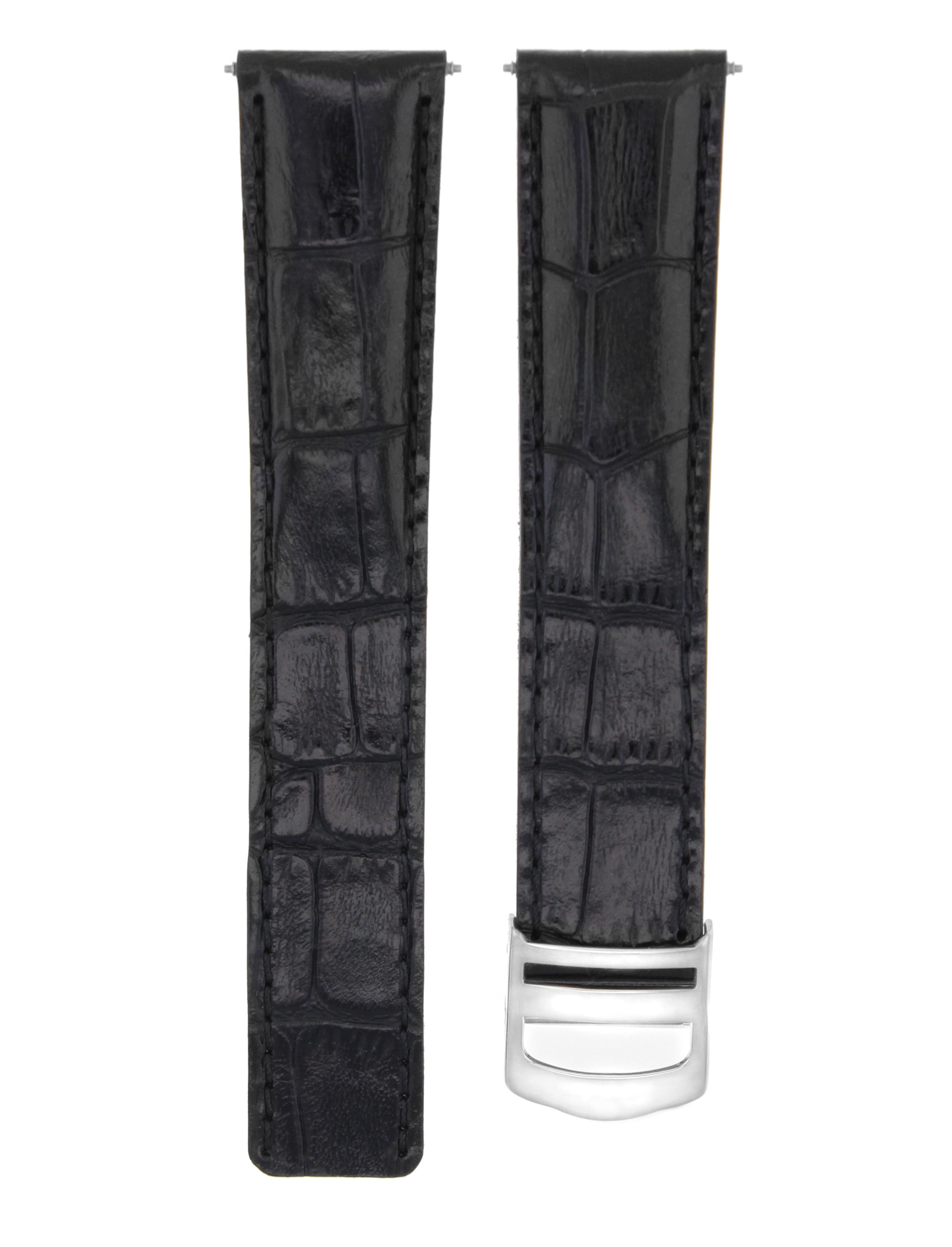 20MM LEATHER WATCH BAND STRAP DEPLOY CLASP FOR 36MM CARTIER SEATIMER WATCH BLACK