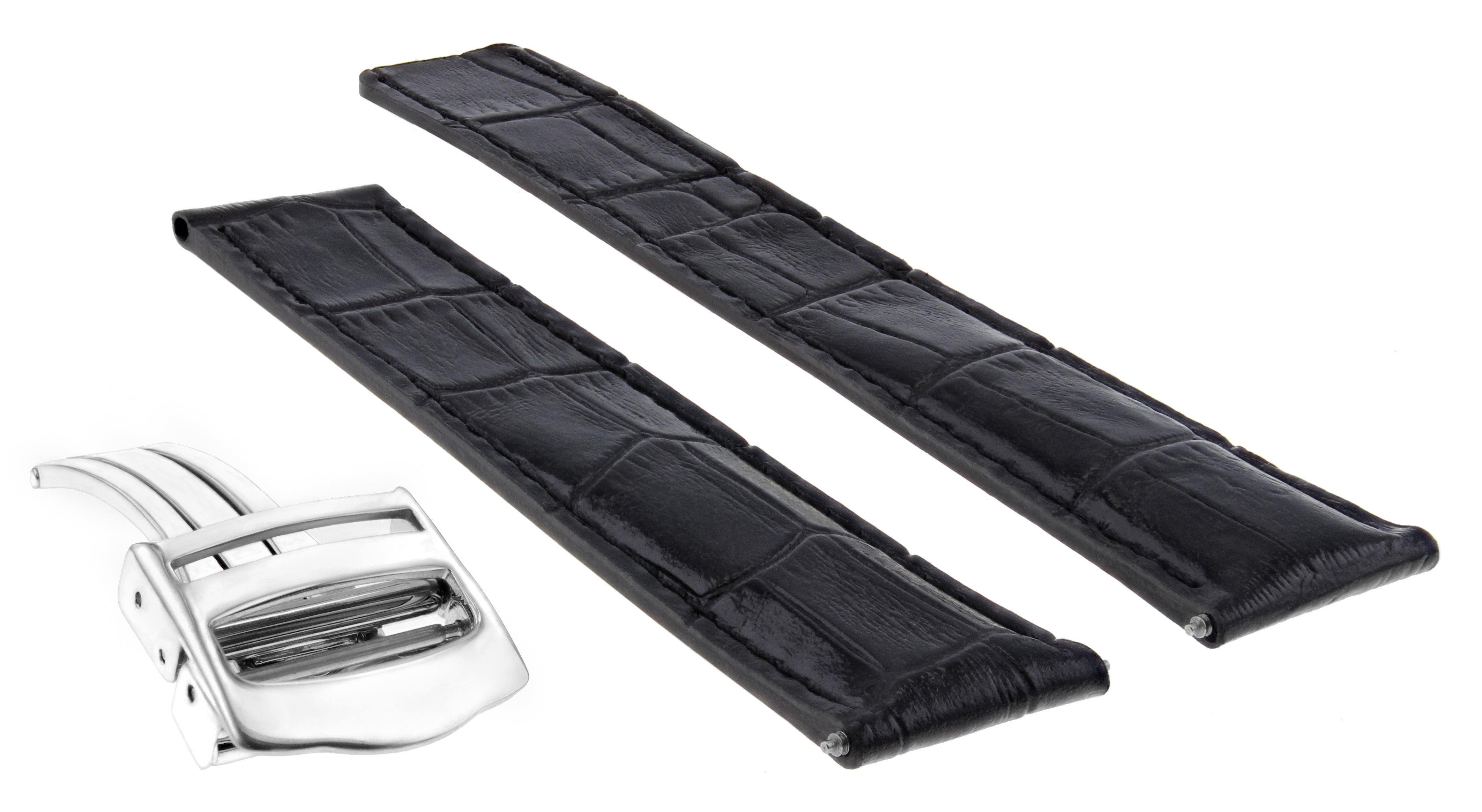 20MM LEATHER WATCH BAND STRAP DEPLOY CLASP FOR 36MM CARTIER SEATIMER WATCH BLACK
