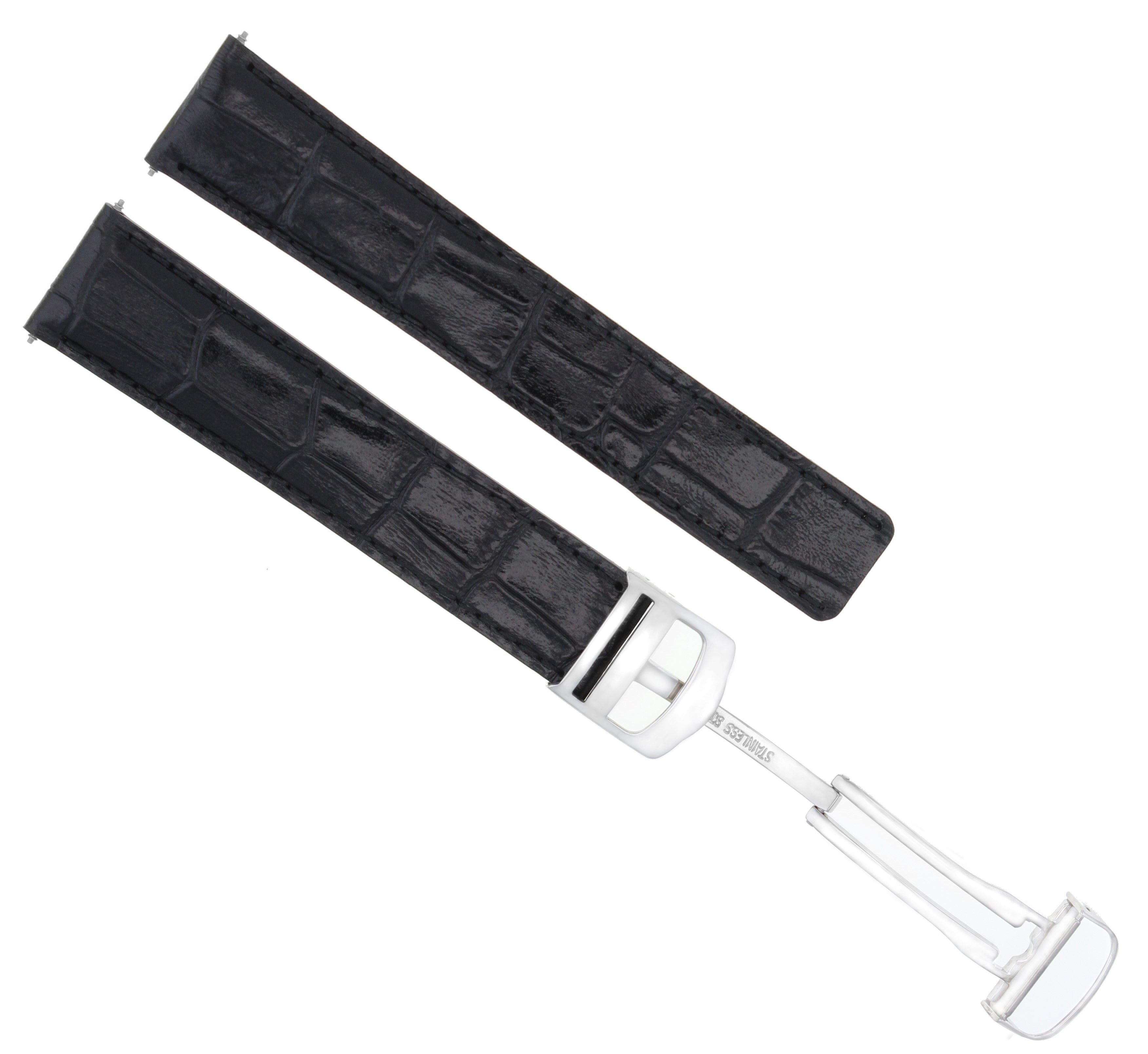20MM LEATHER WATCH BAND STRAP DEPLOY CLASP FOR 36MM CARTIER SEATIMER WATCH BLACK