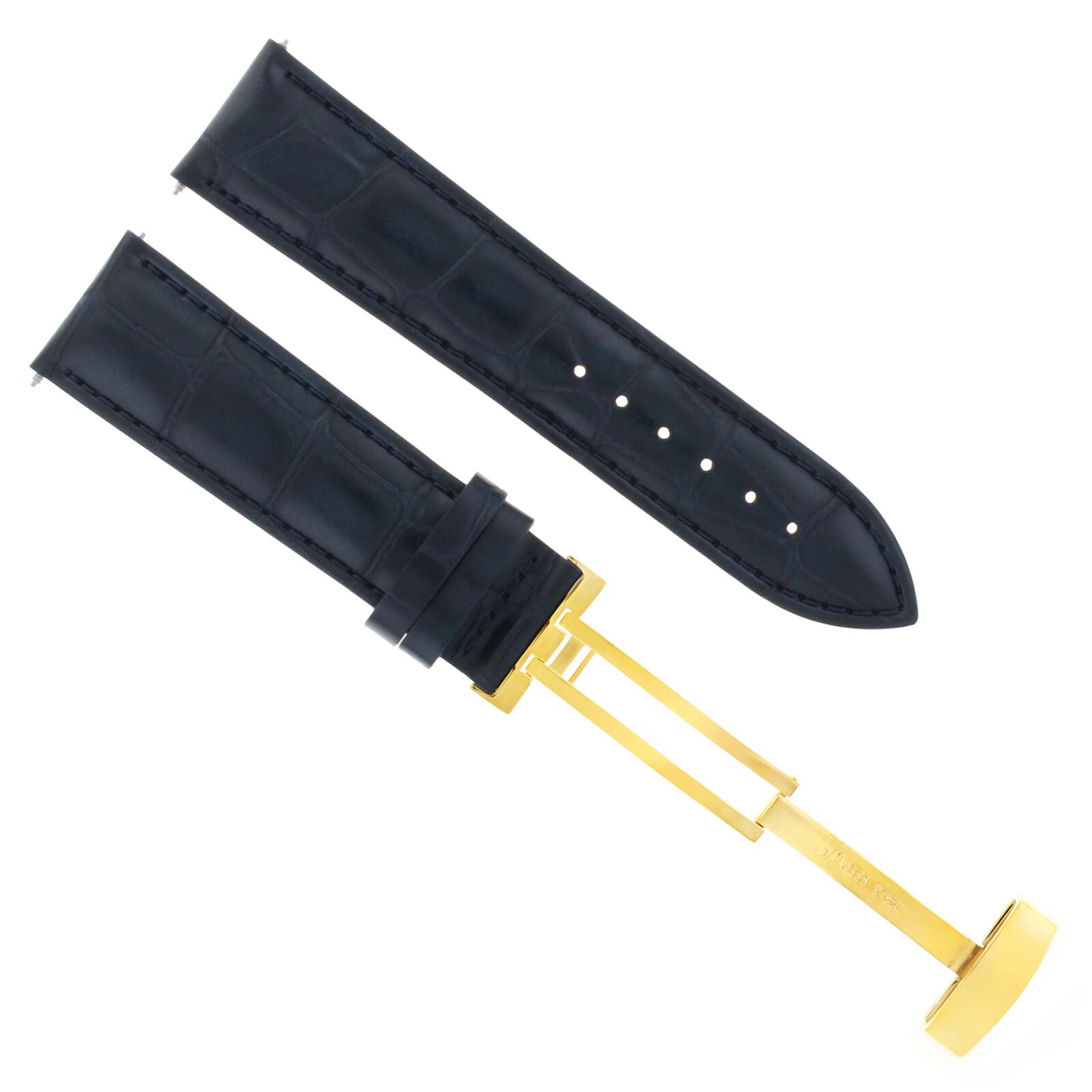 LEATHER WATCH BAND STRAP DEPLOY CLASP FOR BULOVA GOLD 18MM