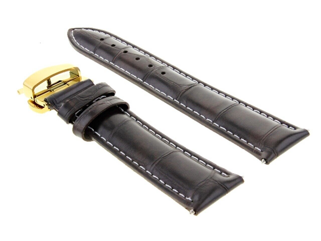 20MM LEATHER STRAP BAND FOR 41MM OMEGA SEAMASTER PLANET OCEAN D/BROWN WS GOLD