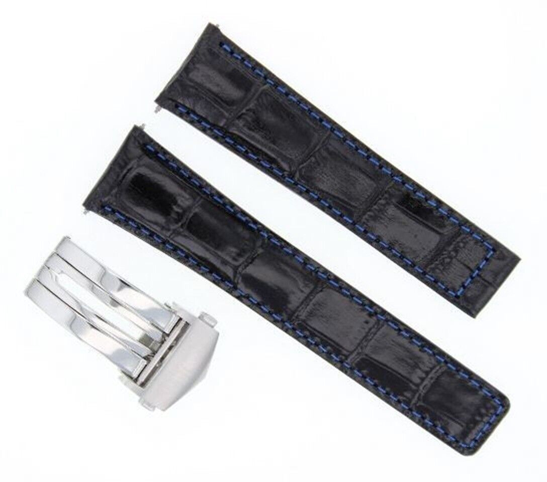 22MM LEATHER WATCH BAND STRAP CLASP FOR TAG HEUER CARERRA MONACO 3TC - BLACK
