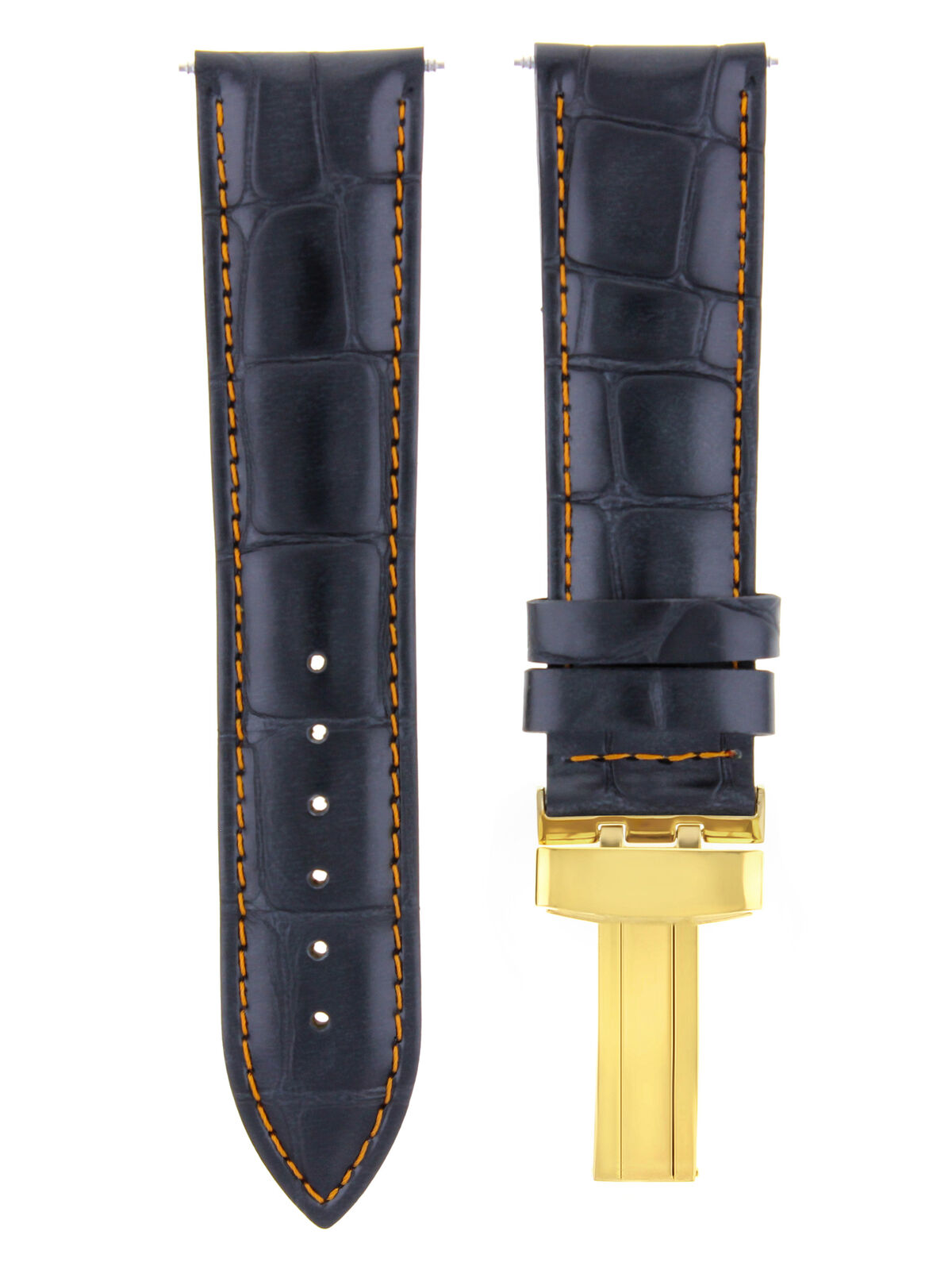 LEATHER WATCH BAND STRAP DEPLOY CLASP FOR BULOVA GOLD 19MM