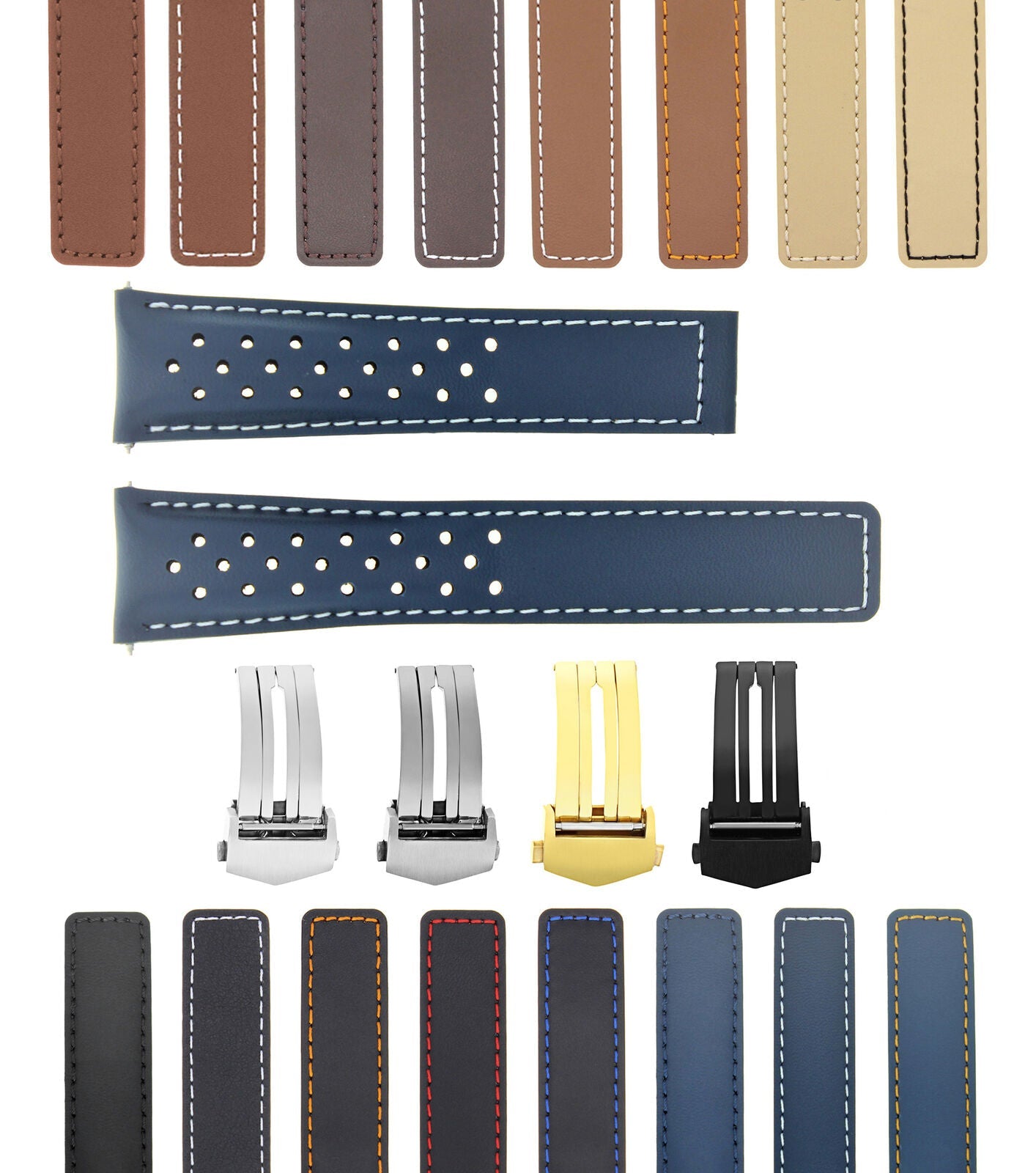 LEATHER WATCH BAND STRAP FOR ORIS ARTIX SPORT PERFORATED + D/CLASP - 20MM