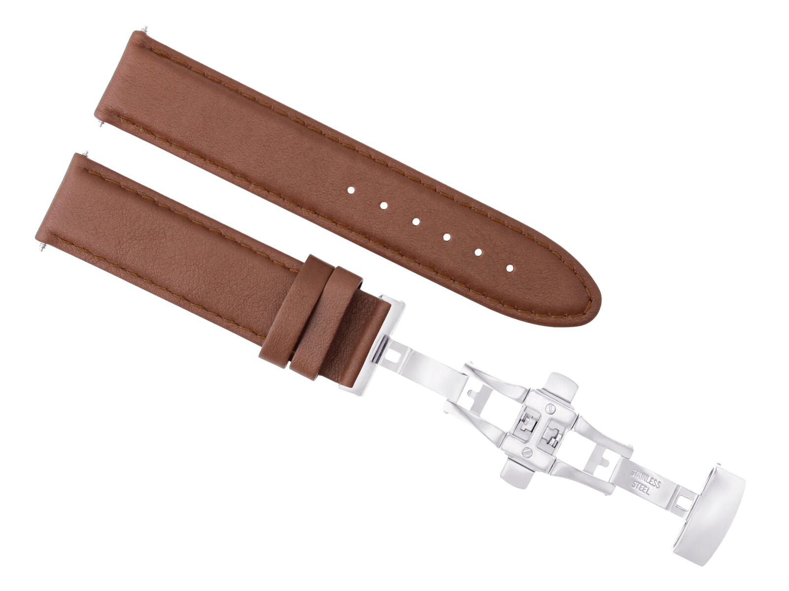 24MM LEATHER WATCH STRAP SMOOTH BAND DEPLOY CLASP FOR BREITLING COLT TAN L/BROWN