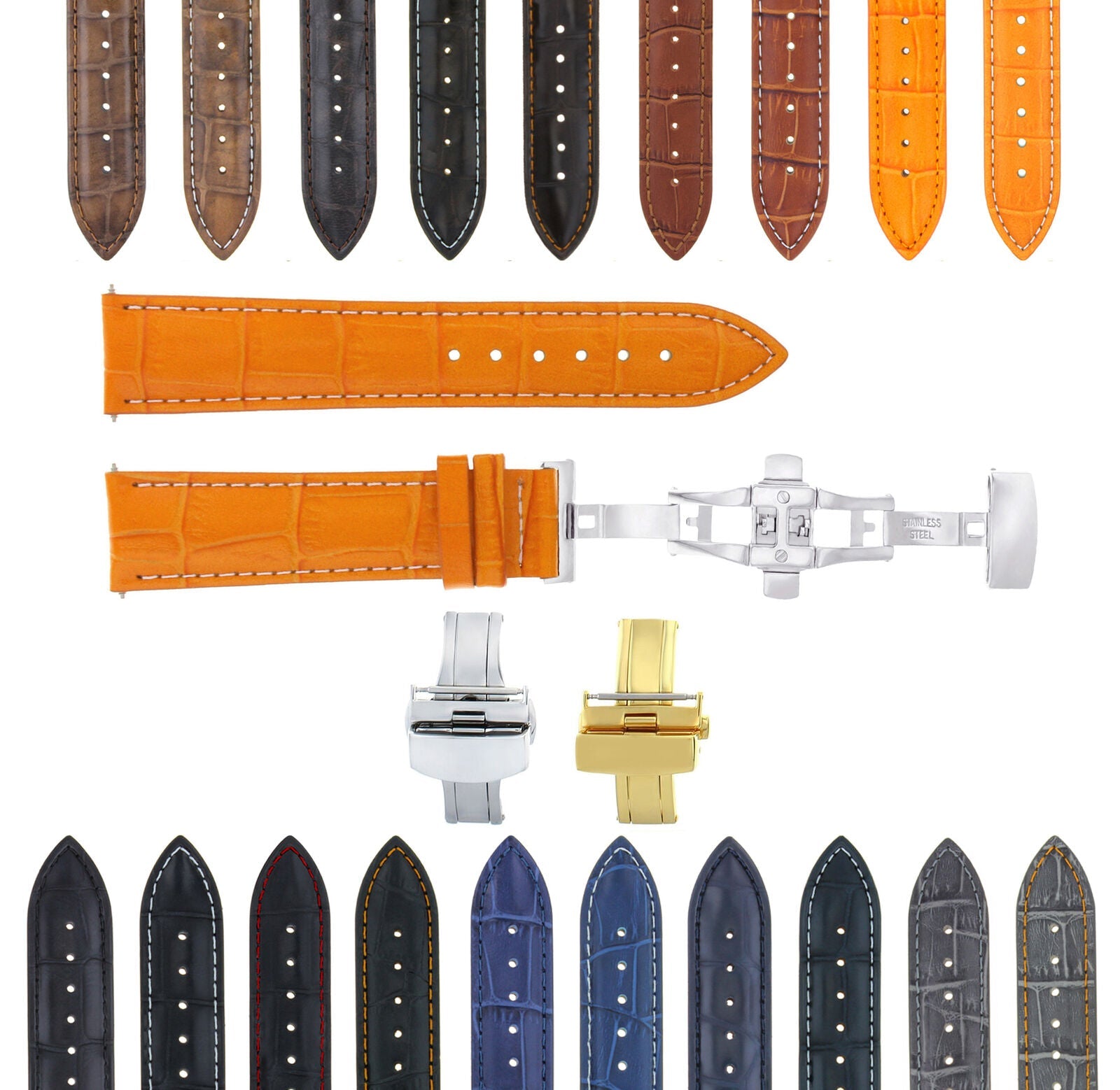 LEATHER WATCH BAND STRAP FOR TISSOT DEPLOYMENT CLASP - 22 MM