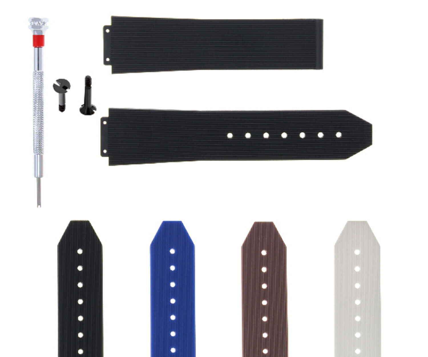 21-24-25MM RUBBER SILICONE WATCH BAND STRAP FOR H HUBLOT +2 BK SCREW SCREWDRIVER