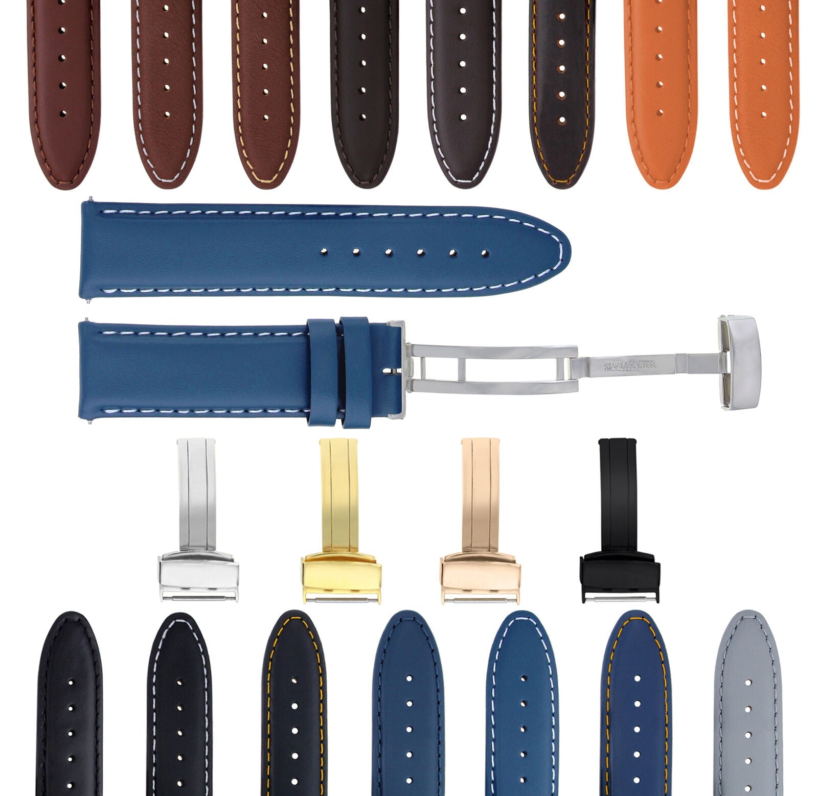 LEATHER BAND STRAP SMOOTH CLASP FOR CORUM ADMIRAL CUP - 22MM