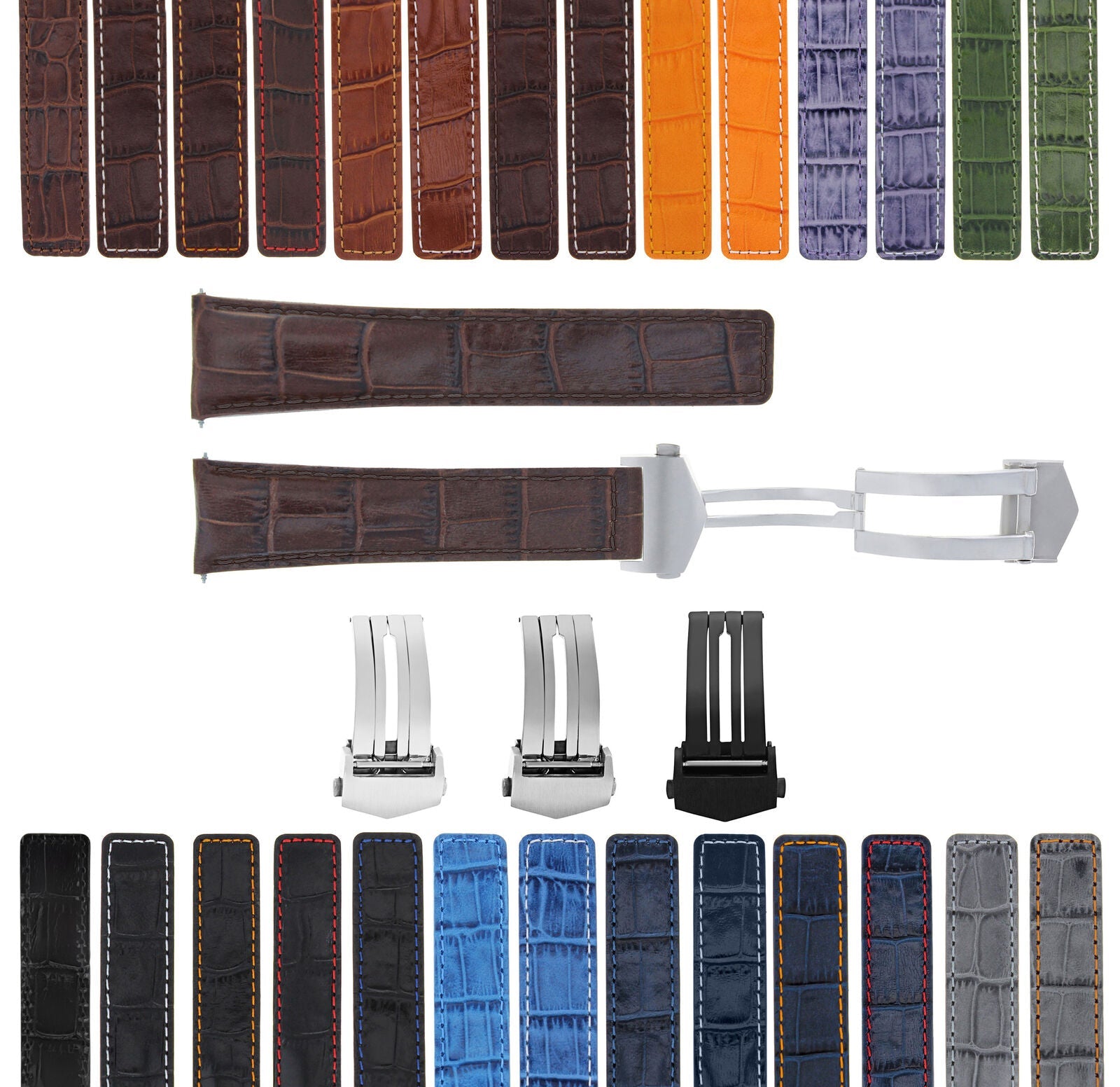 LEATHER WATCH BAND STRAP FOR TAG HEUER CARRERA DEPLOYMENT CLASP - 20MM