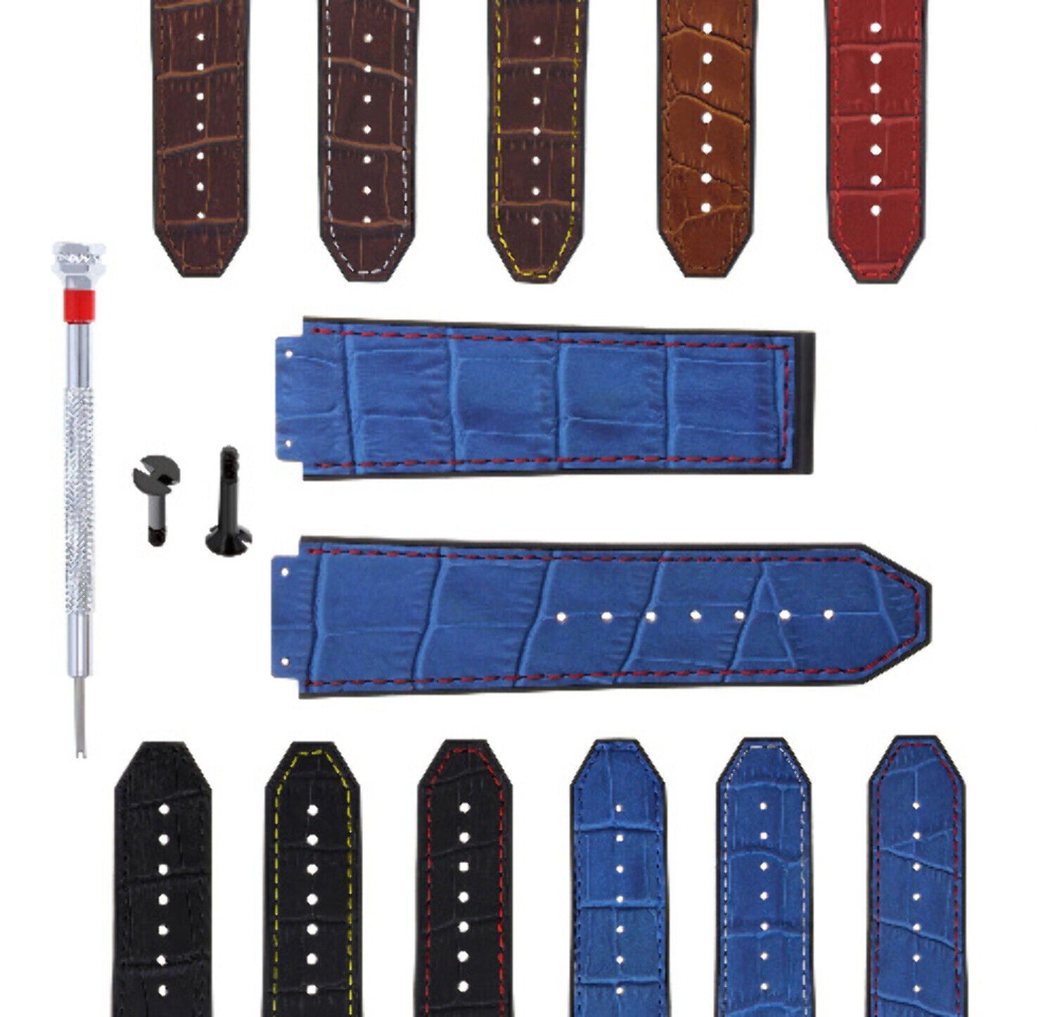 24MM ALLIGATOR LEATHER RUBBER BAND STRAP FOR HUBLOT BIG BANG 2 BK SCREW S/DRIVER