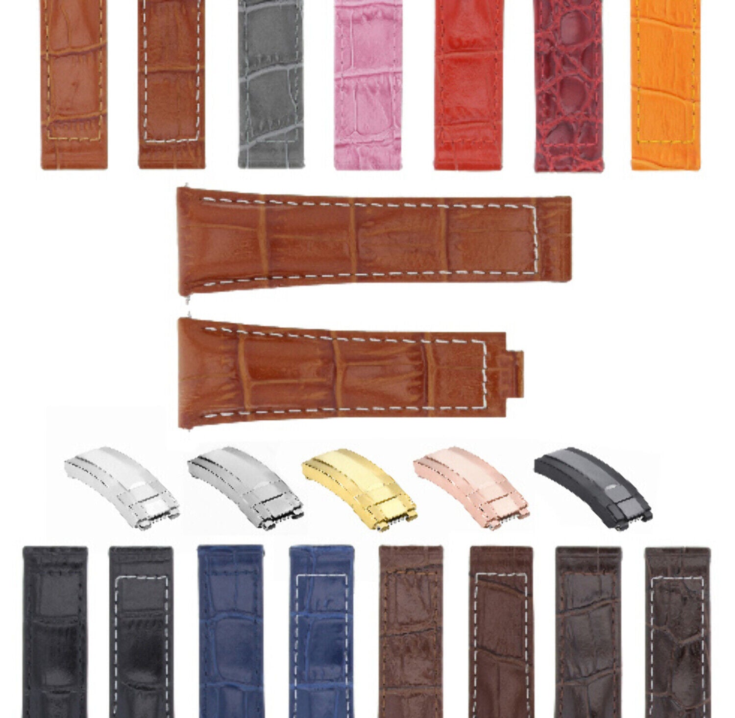 20MM LEATHER ALLIGATOR STRAP BAND CLASP FOR ROLEX DAYTONA 16520,116519 SHORT MEDIUM - Silver Brushed