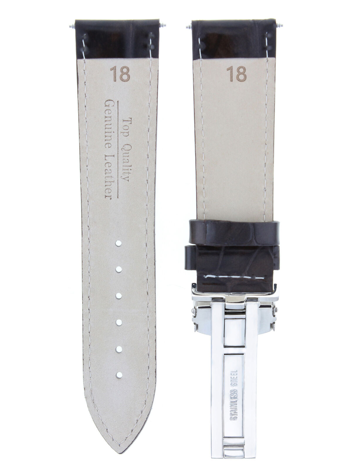18MM LEATHER WATCH BAND STRAP DEPLOYMENT CLASP BUCKLE FOR BREITLING D/BROWN 1A