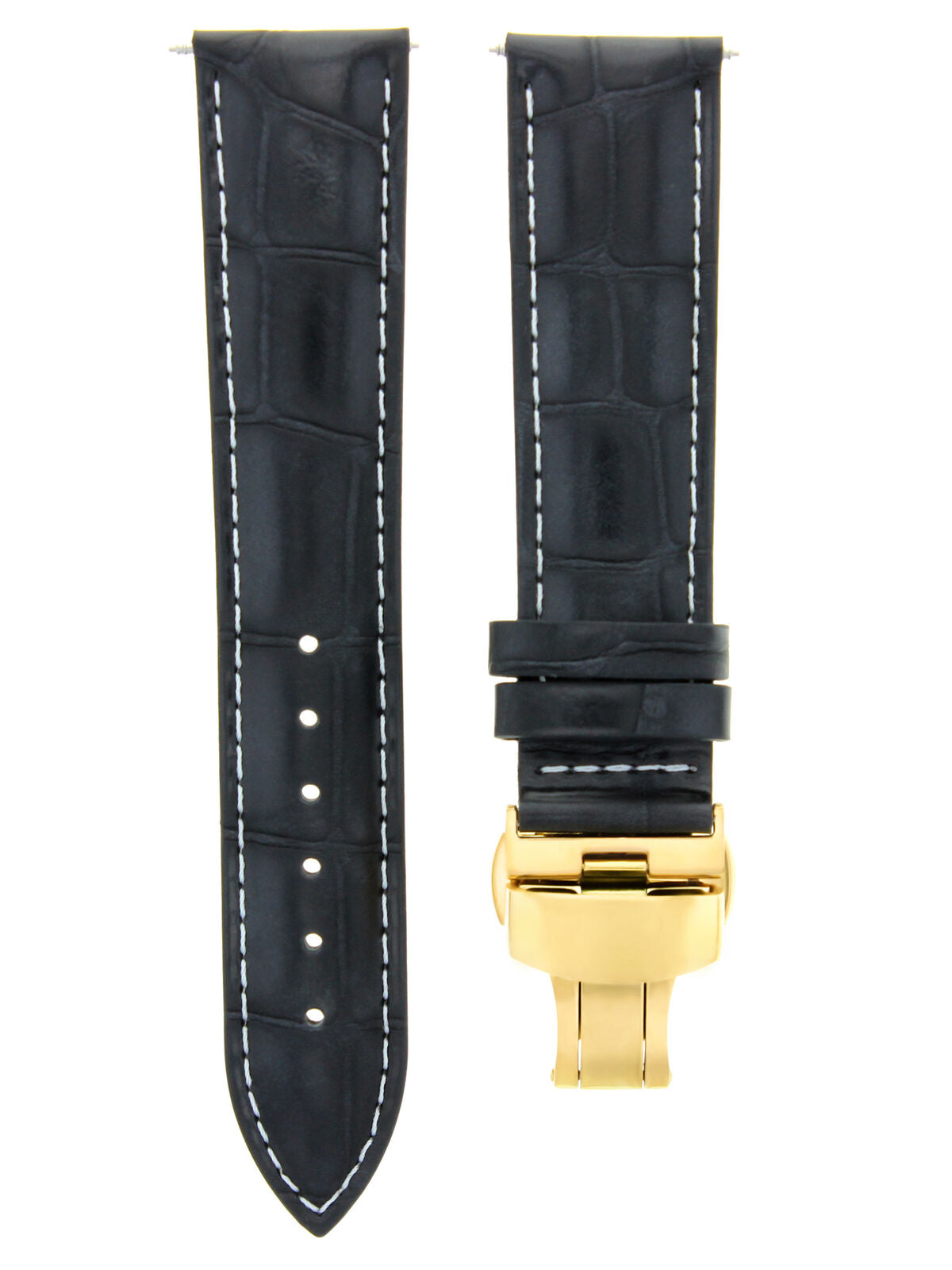 18MM LEATHER BAND STRAP DEPLOYMENT CLASP FOR OMEGA SEAMASTER WATCH BLACK WS GOLD