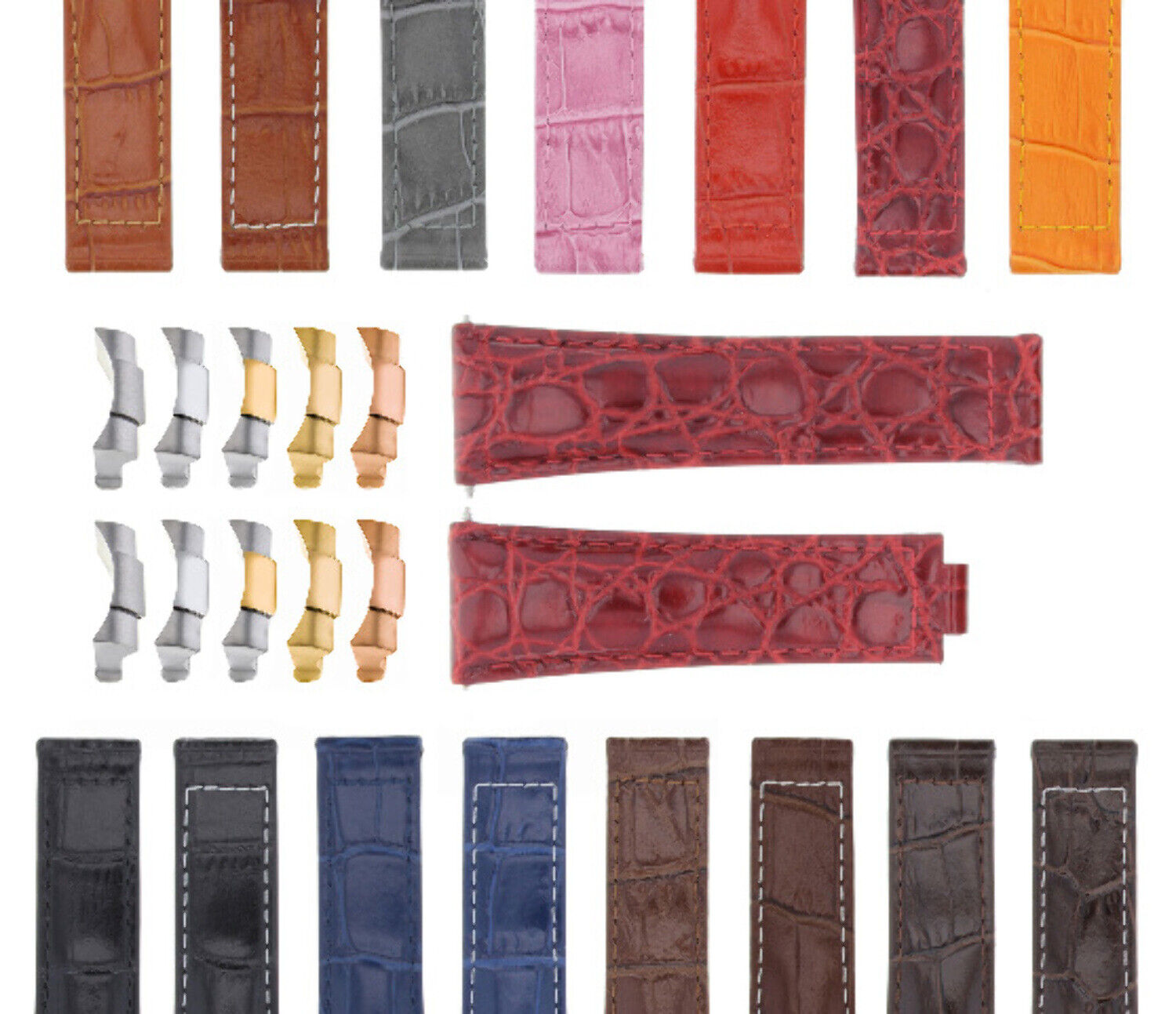 20MM ALLIGATOR LEATHER STRAP BAND FITS FOR ROLEX SUBMARINER, GMT, DATEJUST WATCH - TWO - TONE