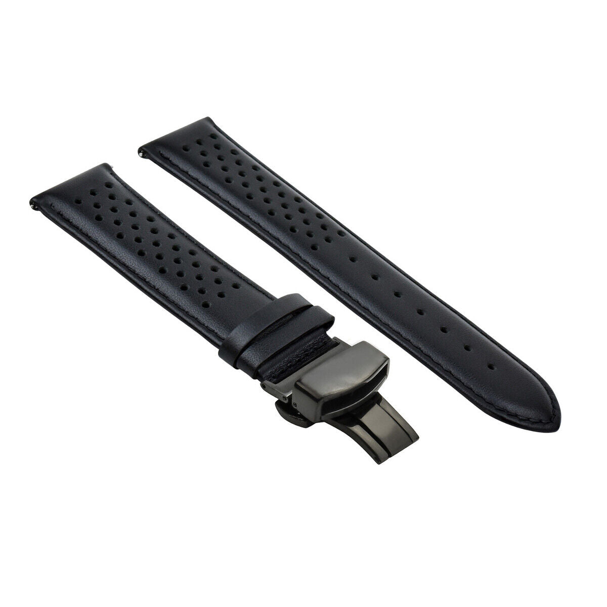 PERFORATED LEATHER RALLY WATCH STRAP BAND - QUICK RELEASE - 22MM