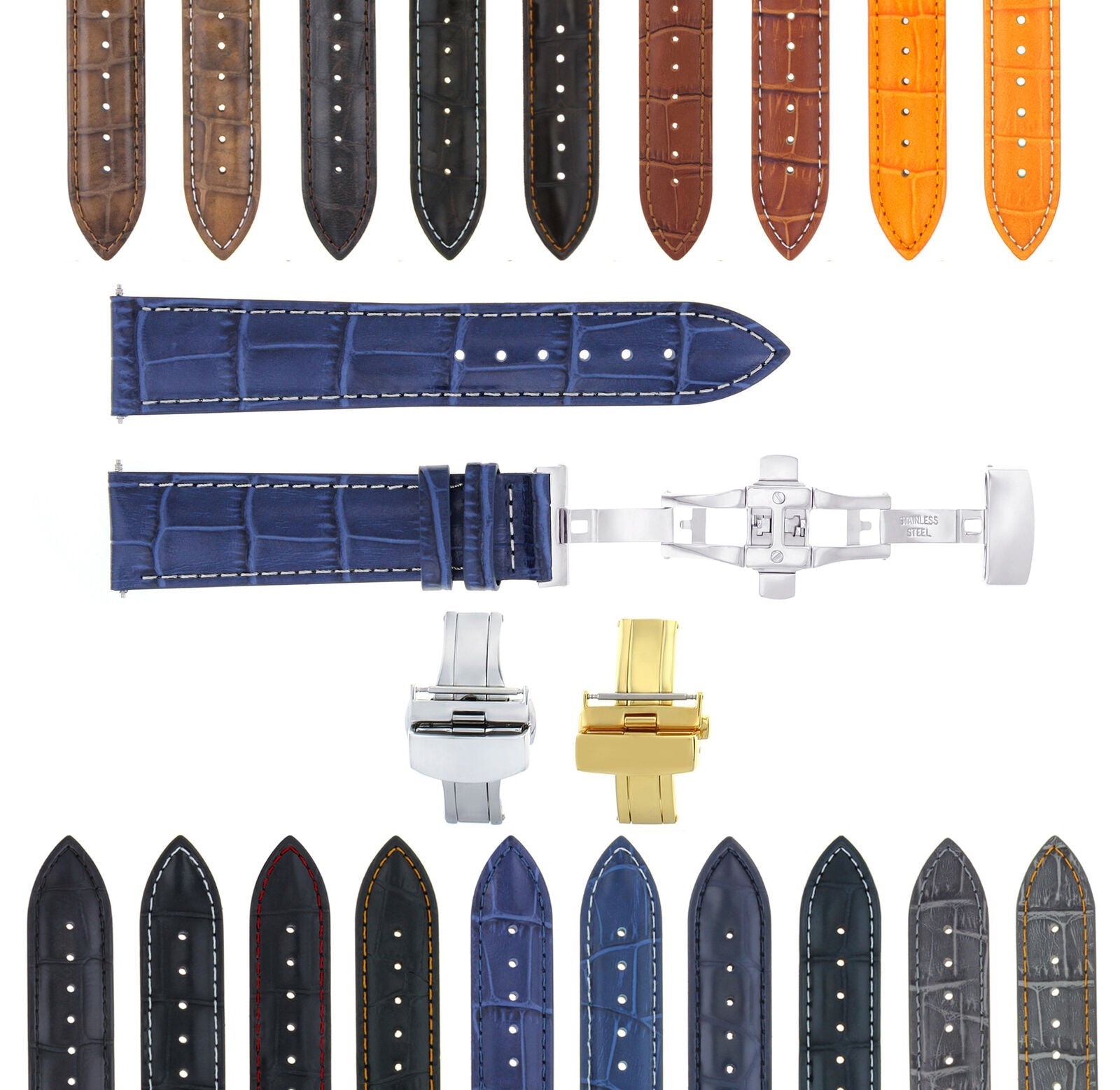 LEATHER BAND WATCH STRAP DEPLOYMENT CLASP FOR BLANCPAIN 2B - 20MM