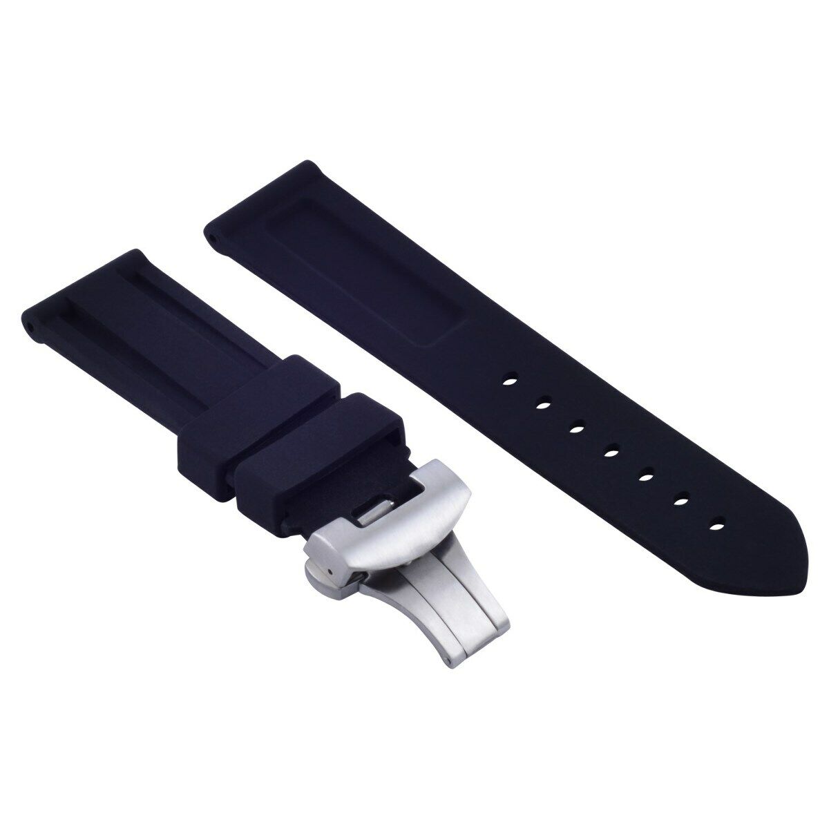 22MM RUBBER DIVER WATCH BAND DEPLOYMENT BUCKLE CLASP FOR 40MM PANERAI BLACK