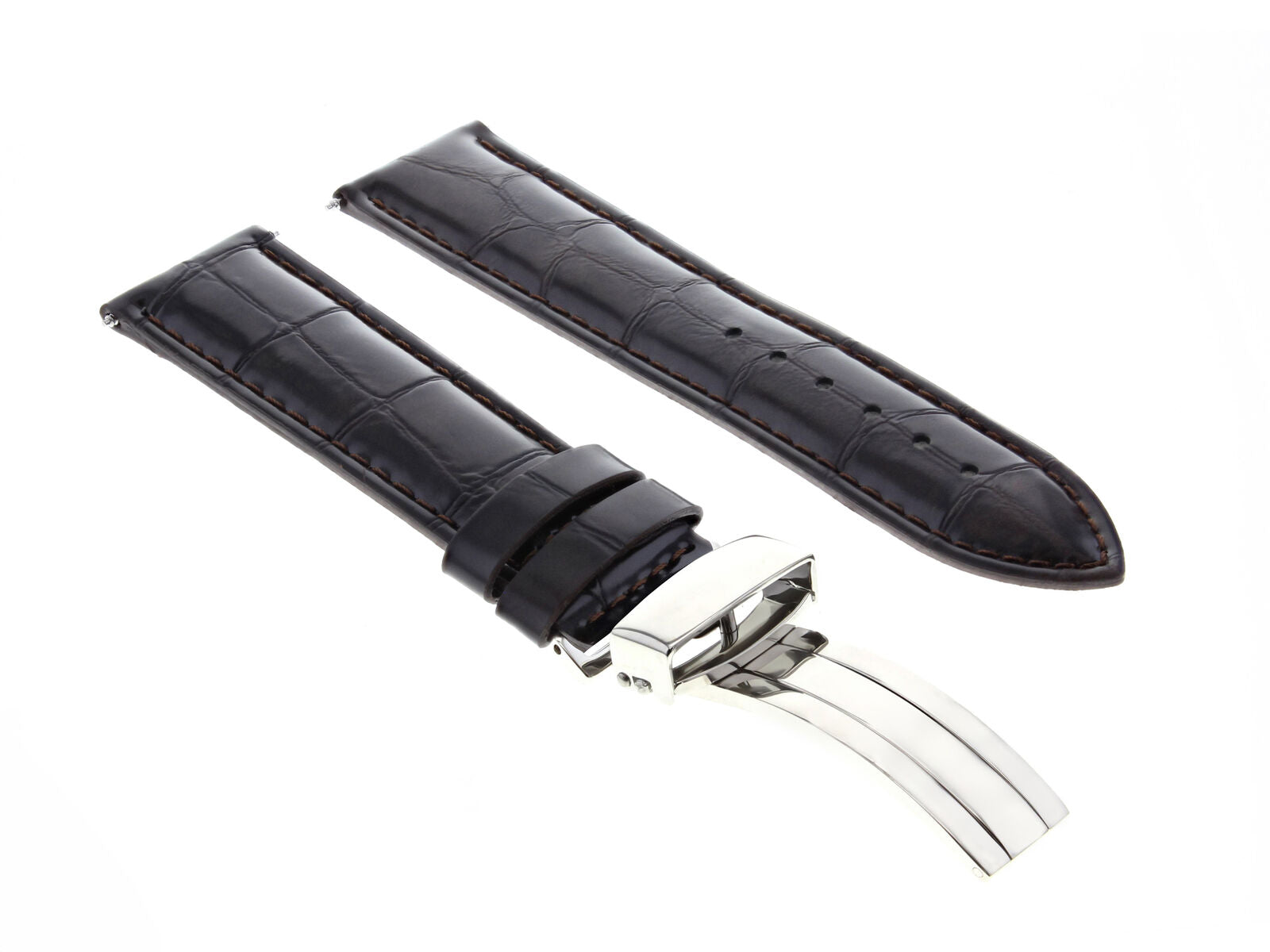 18MM LEATHER WATCH BAND STRAP DEPLOYMENT CLASP BUCKLE FOR BREITLING D/BROWN 1A
