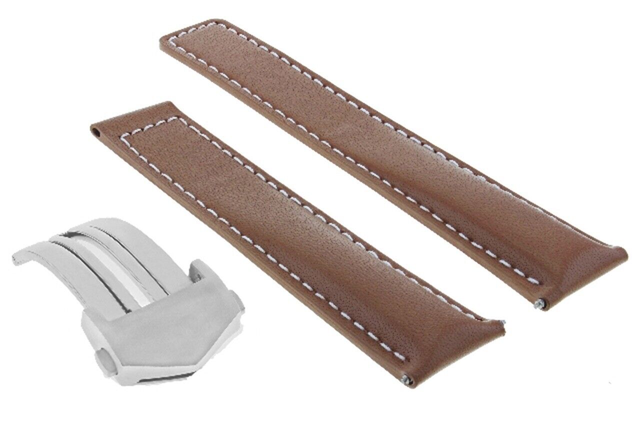 19MM GENUINE LEATHER STRAP BAND FOR TAG HEUER CARRERA TWIN TIME F1 CLASP TAN WS
