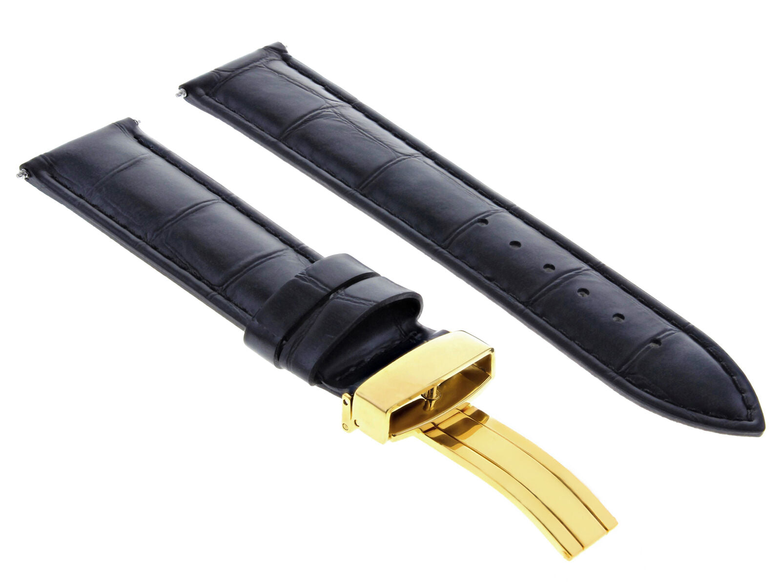 LEATHER STRAP BAND CLASP FOR BAUME MERCIER WATCH GOLD 19MM