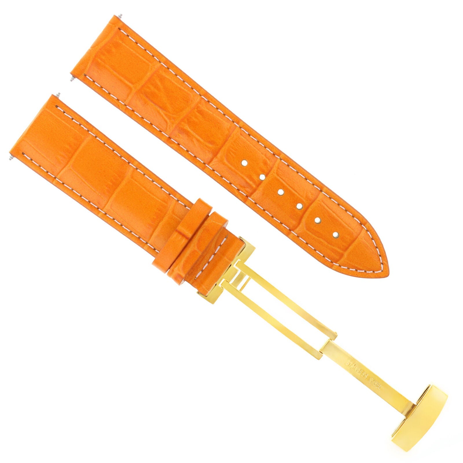 LEATHER WATCH BAND STRAP DEPLOY CLASP FOR BULOVA GOLD 20MM