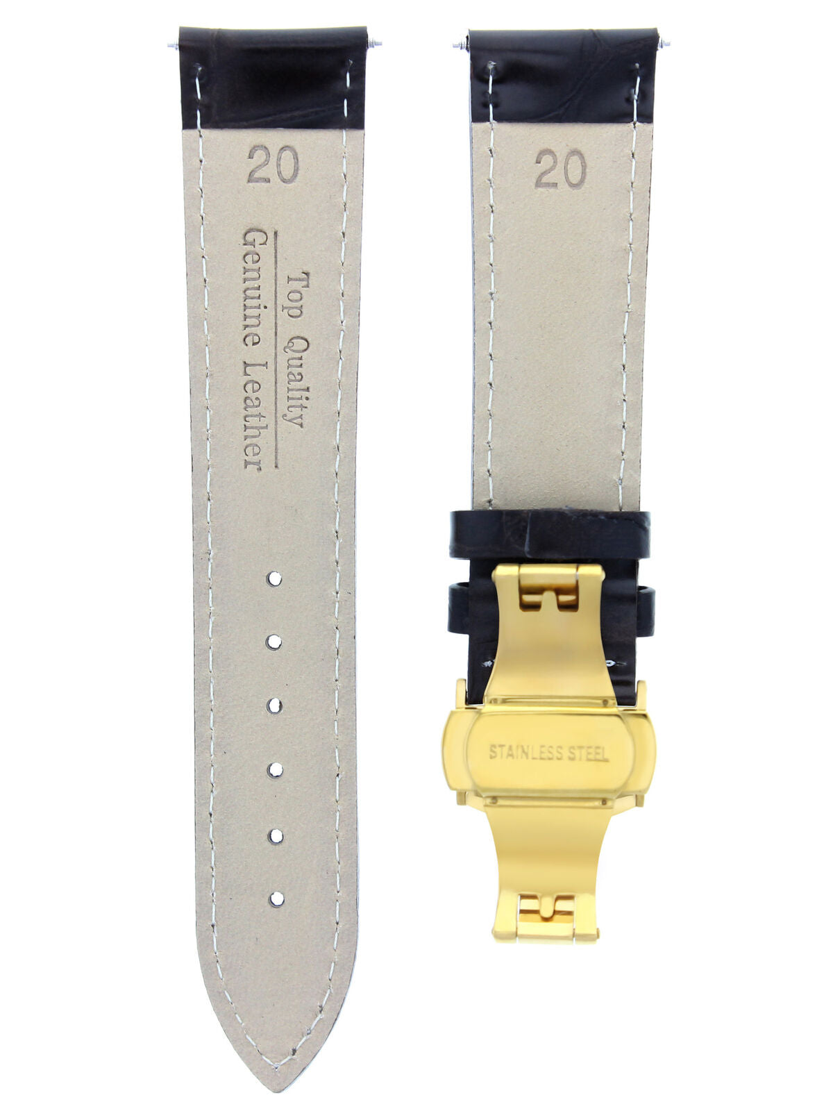 20MM LEATHER STRAP BAND FOR 41MM OMEGA SEAMASTER PLANET OCEAN D/BROWN WS GOLD