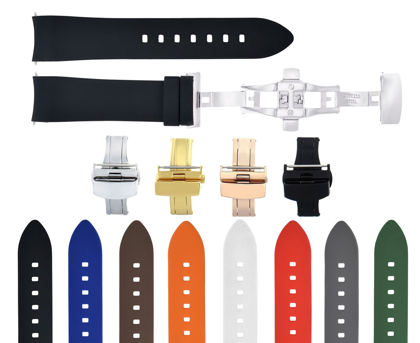 CURVED END SILICONE RUBBER STRAP FOR OMEGA SEAMASTER - 19MM