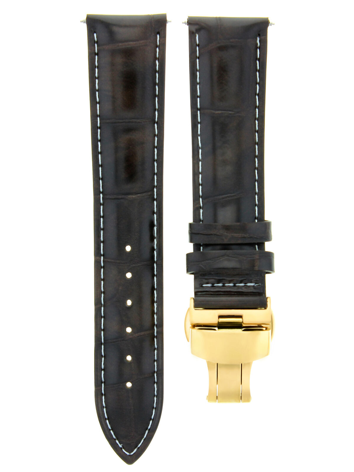 20MM LEATHER STRAP BAND FOR 41MM OMEGA SEAMASTER PLANET OCEAN D/BROWN WS GOLD