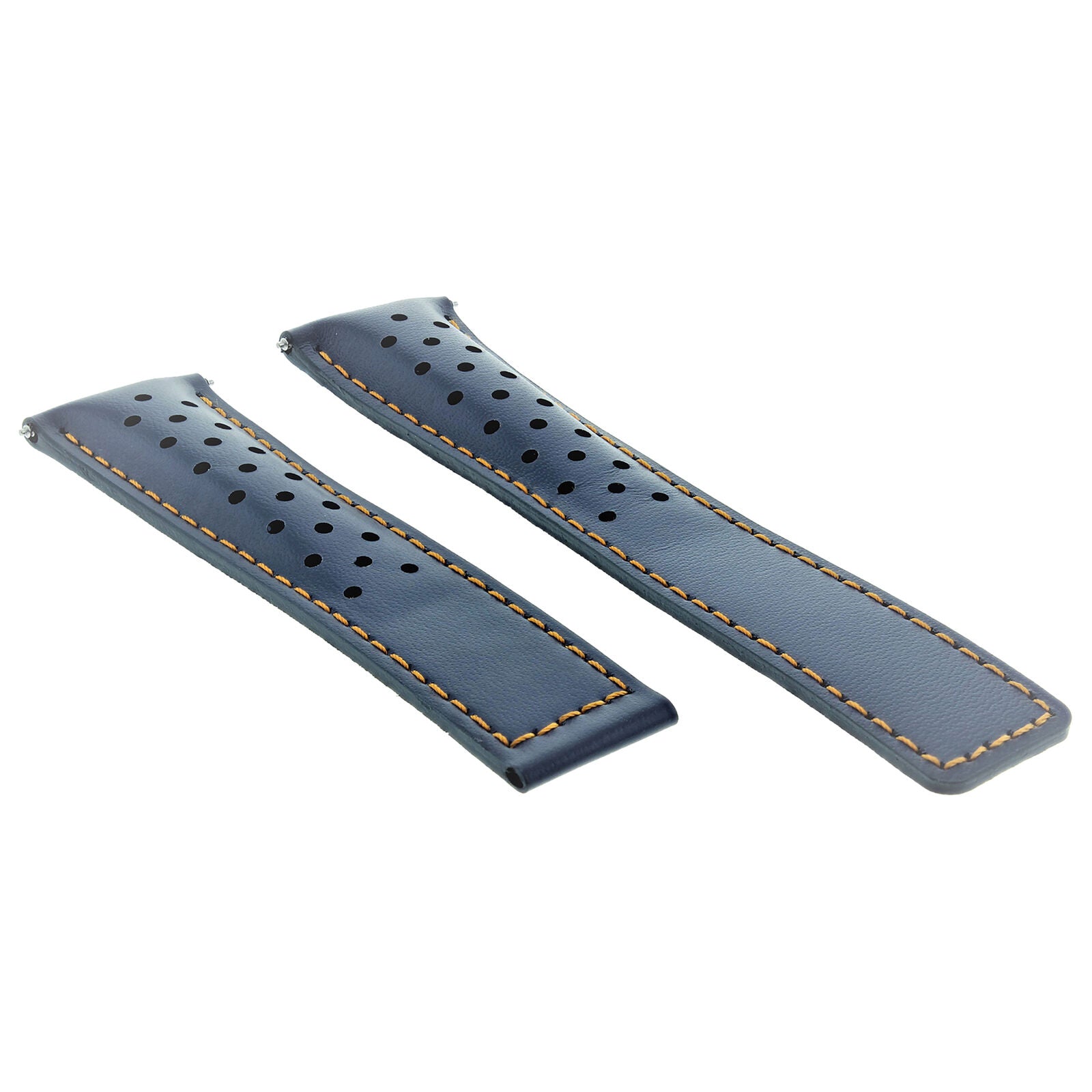 LEATHER STRAP BAND SMOOTH CLASP 19MM FOR TAG HEUER CARRERA BLUE OS PERFORATED
