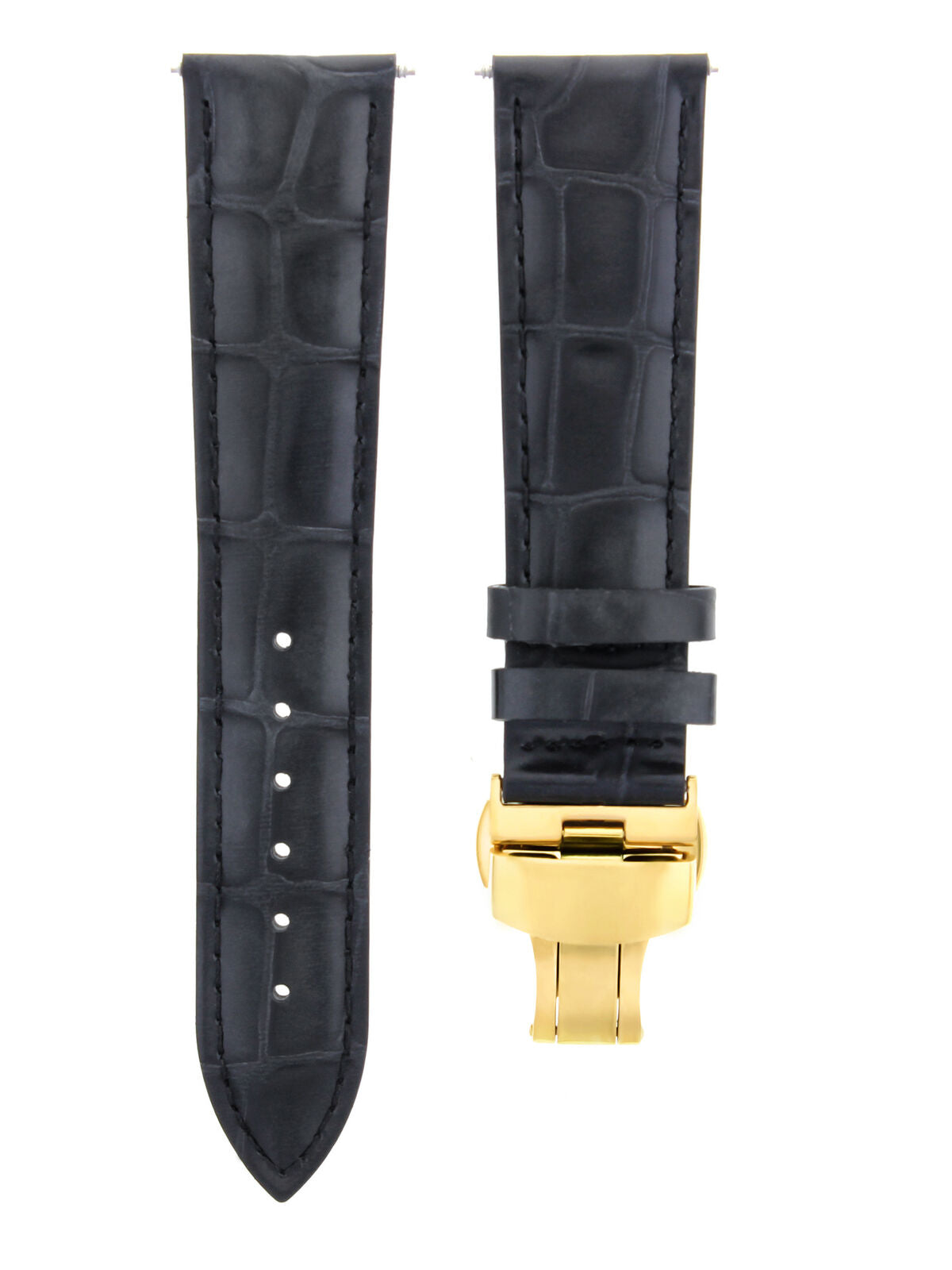 19MM LEATHER STRAP WATCH BAND FOR LONGINES WATCH DEPLOYMENT CLASP BLACK GOLD