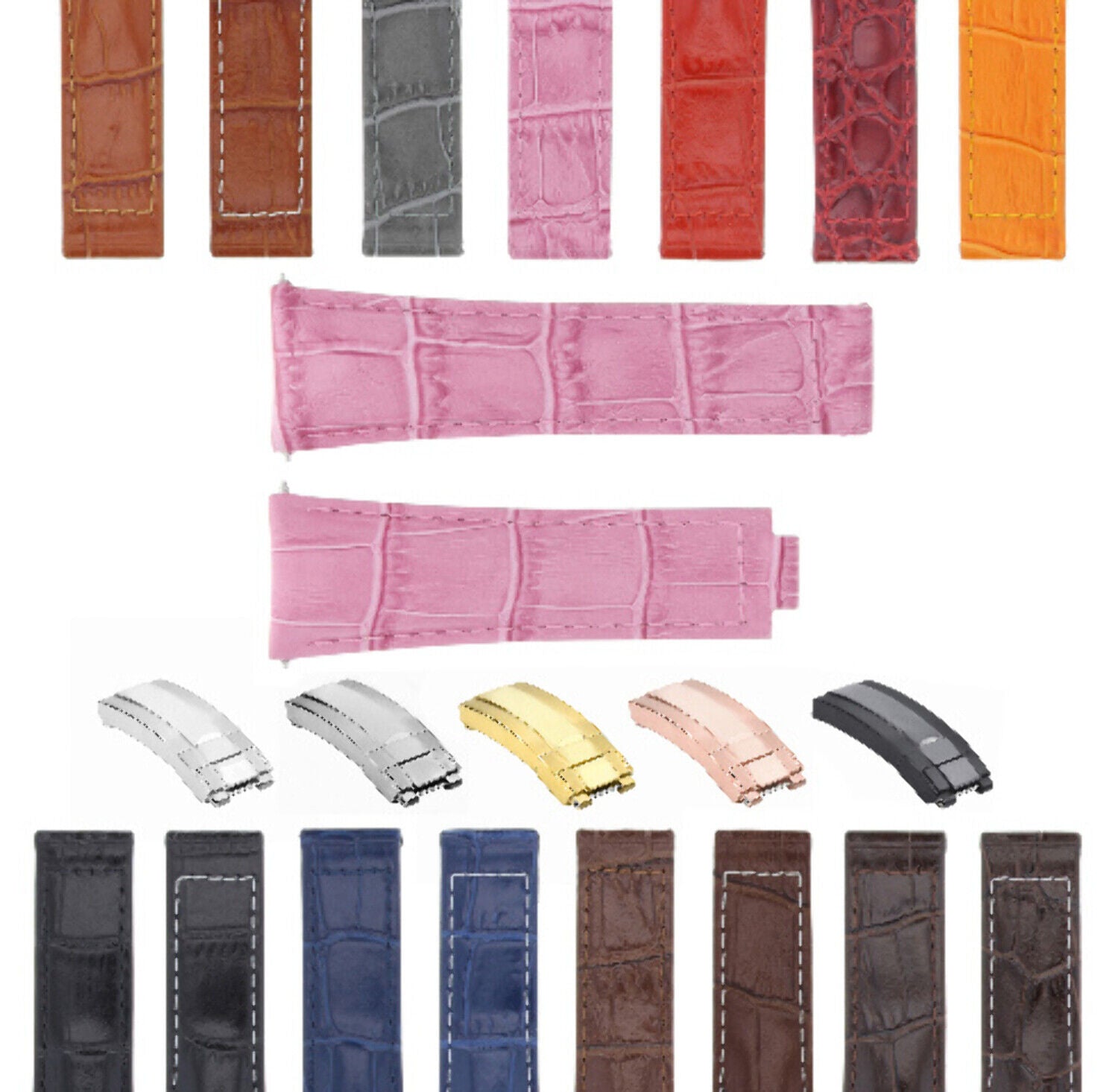 20MM LEATHER ALLIGATOR STRAP BAND CLASP FOR ROLEX DAYTONA 16520,116519 SHORT MEDIUM - Rose