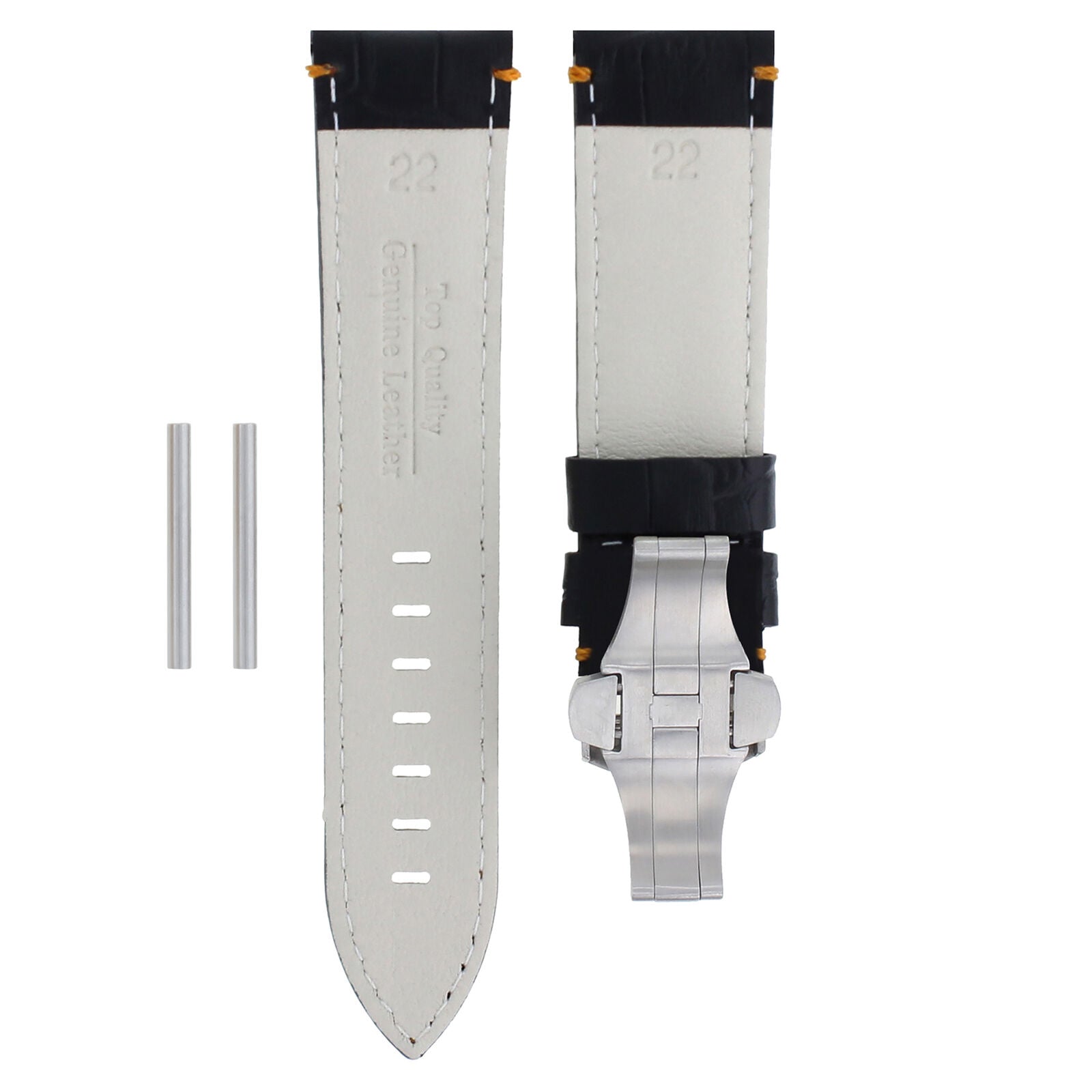 22MM LEATHER STRAP BAND DEPLOYMENT BUCKLE FOR PANERAI 111, 119, 244 BLACK ORANGE