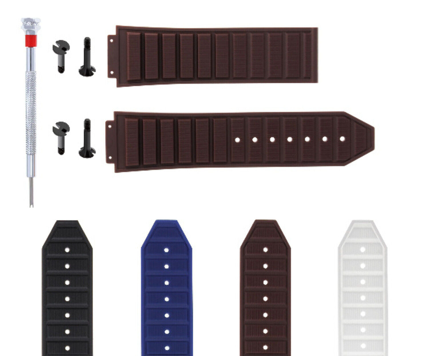 24-28MM RUBBER STRAP BAND FOR HUBLOT 44-45-48MM BIG BANG 4 BK SCREW SCREWDRIVER