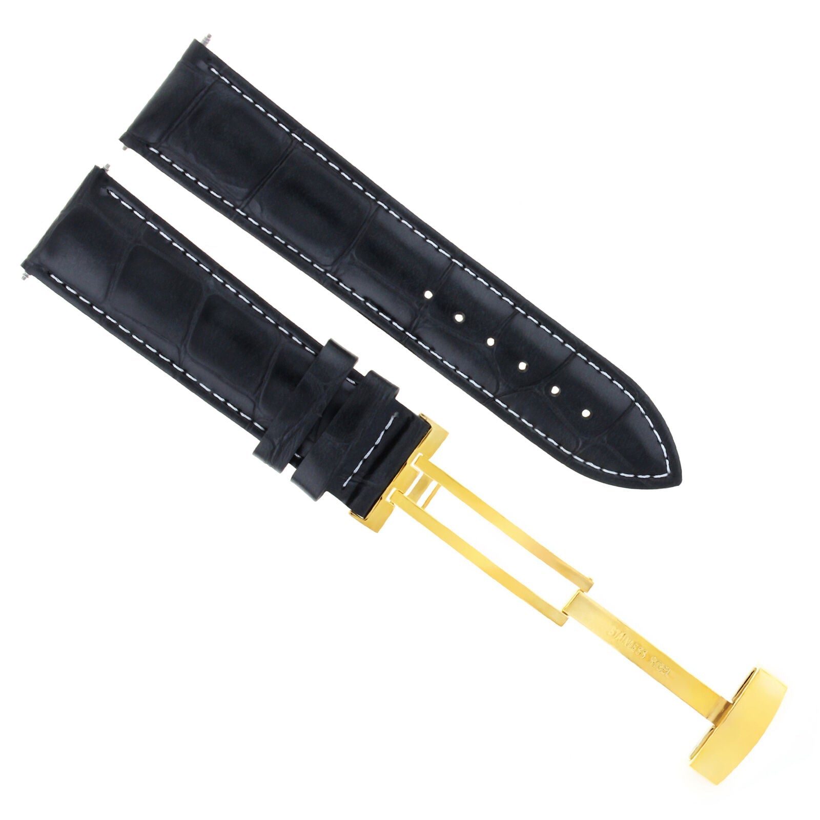 LEATHER WATCH BAND STRAP DEPLOY CLASP FOR BULOVA GOLD 18MM
