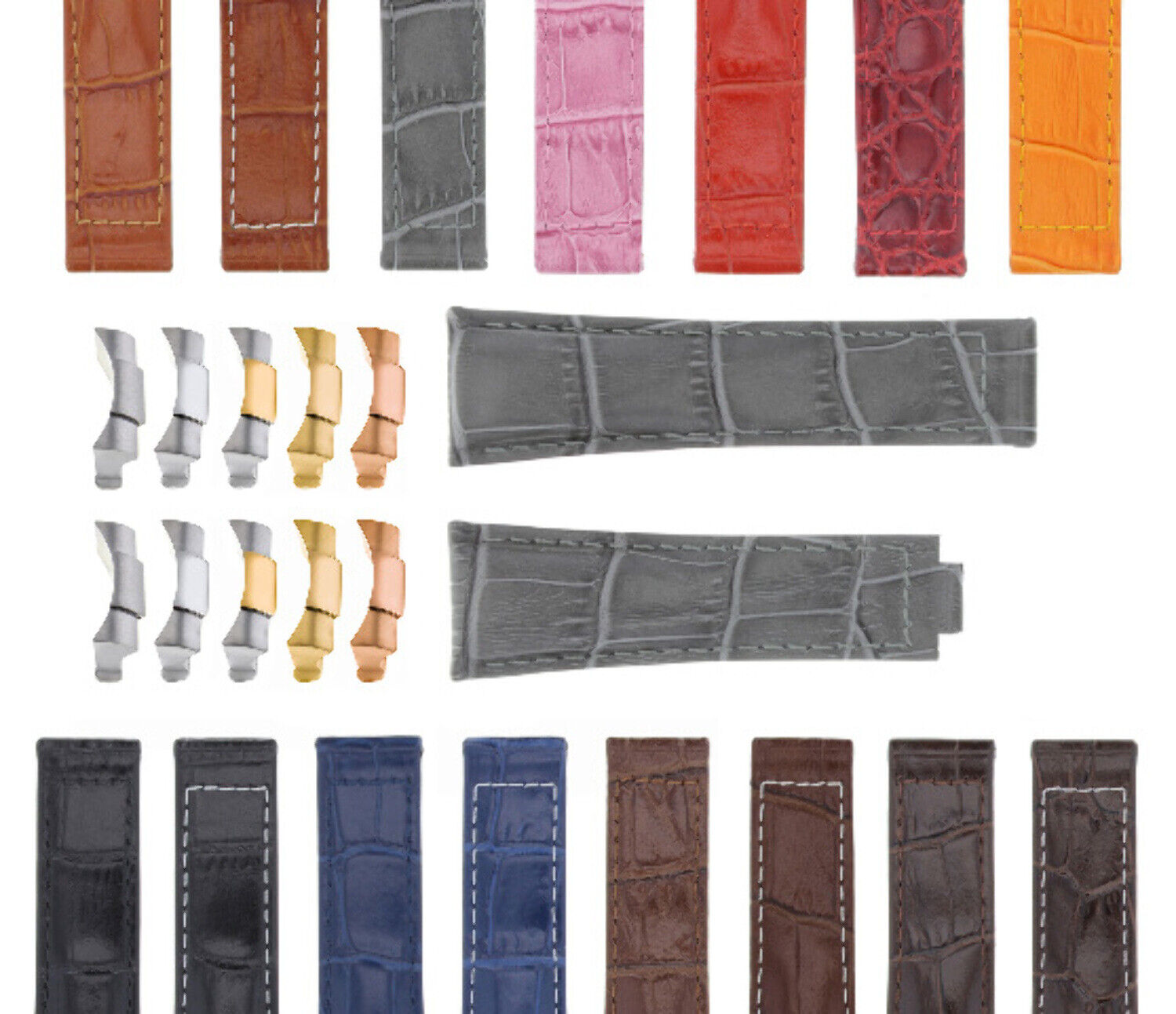 20MM ALLIGATOR LEATHER STRAP BAND FITS FOR ROLEX SUBMARINER, GMT, DATEJUST WATCH - TWO - TONE