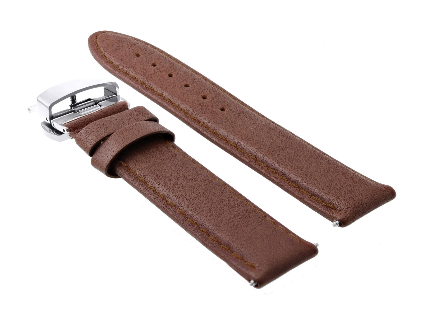 24MM LEATHER WATCH STRAP SMOOTH BAND DEPLOY CLASP FOR BREITLING COLT TAN L/BROWN