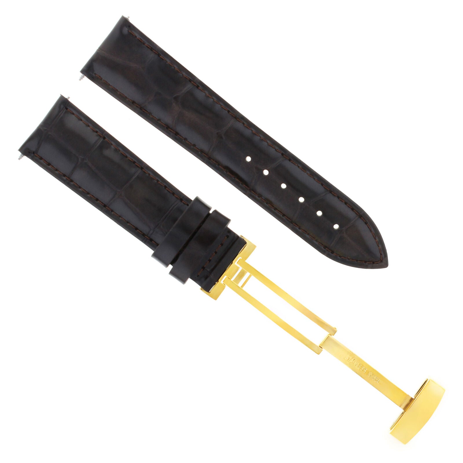 LEATHER WATCH BAND STRAP DEPLOY CLASP FOR BULOVA GOLD 22MM