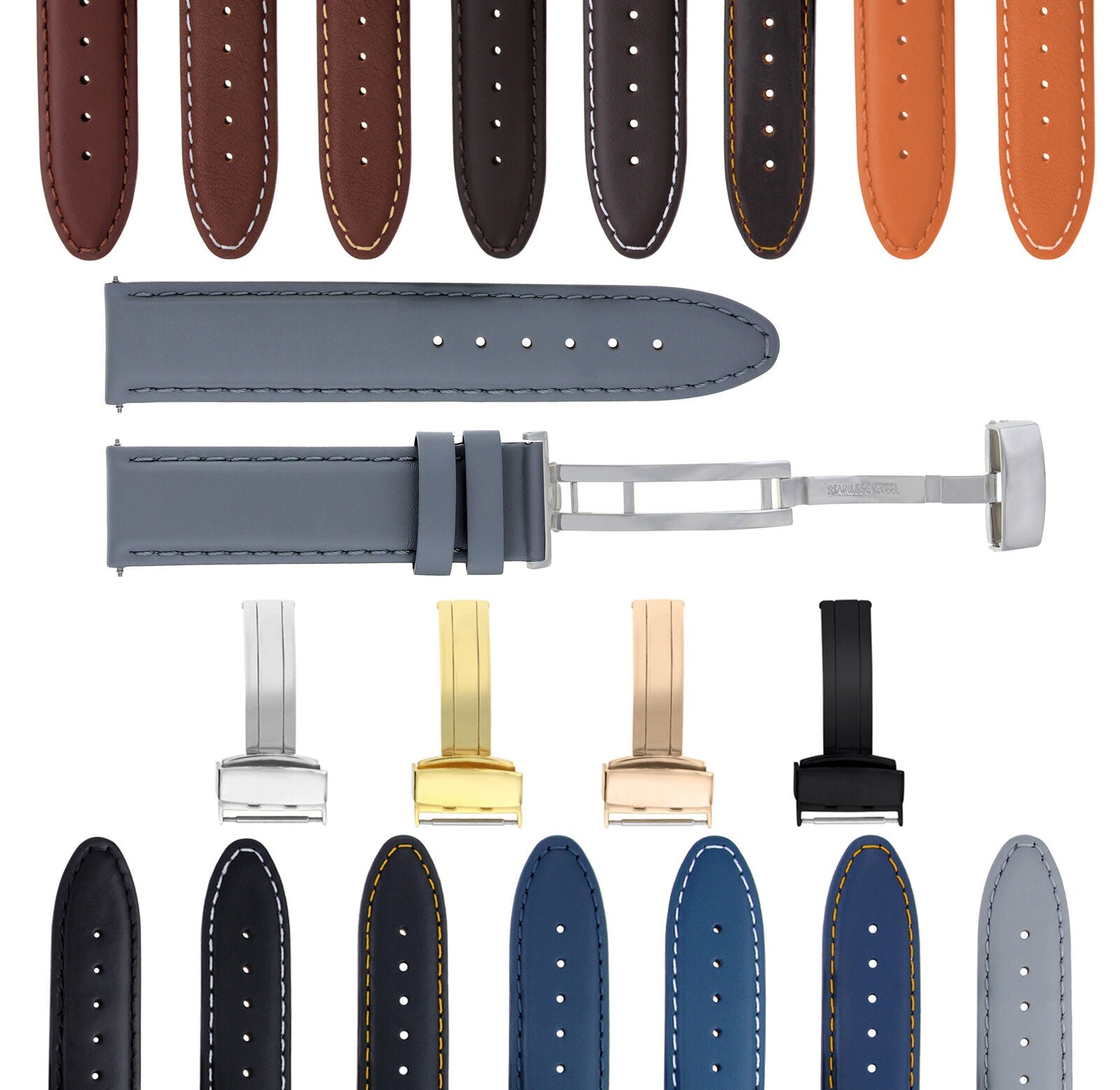 GENUINE SMOOTH LEATHER BAND STRAP CLASP FOR SMOOTH SEIKO - 22MM