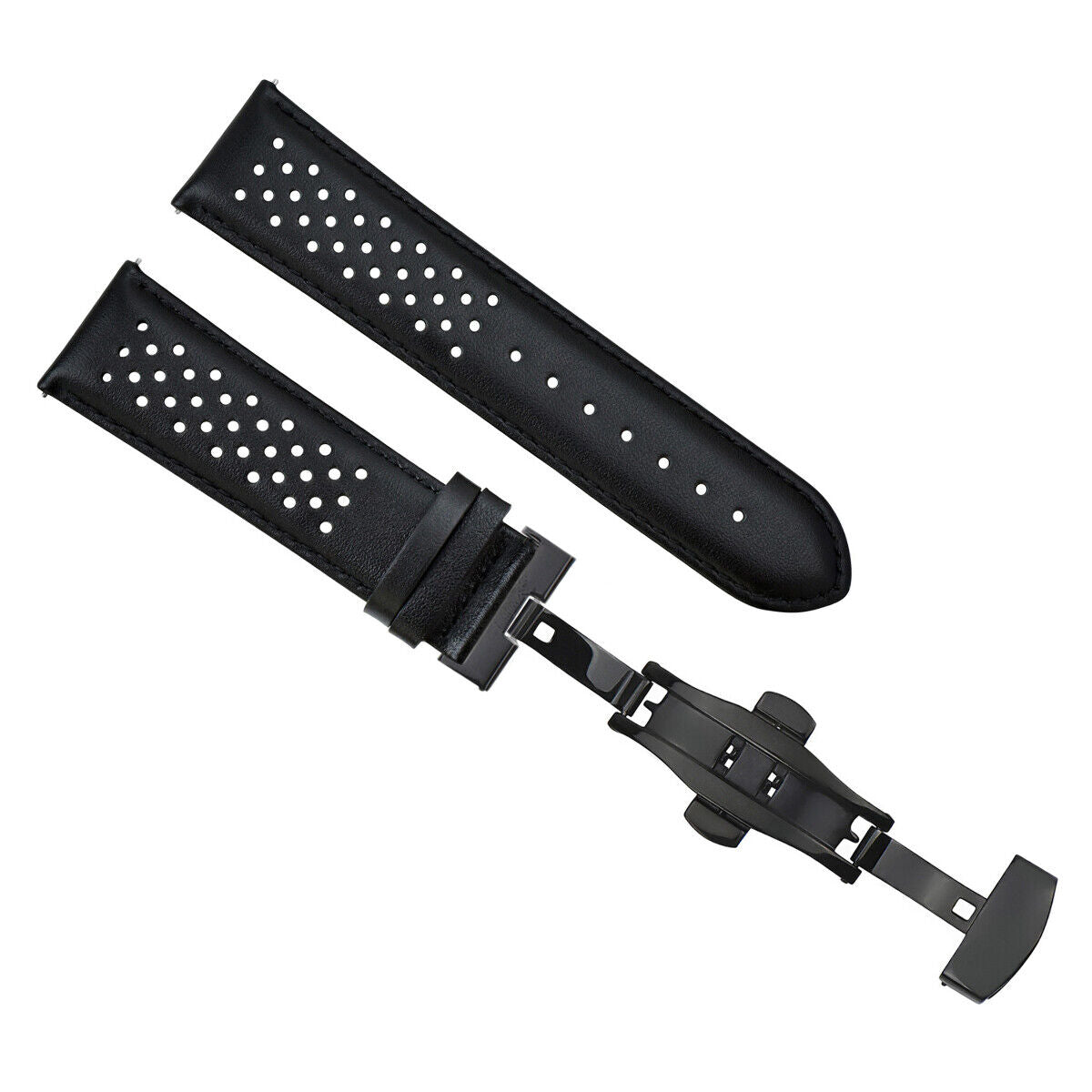 PERFORATED LEATHER RALLY WATCH STRAP BAND - QUICK RELEASE - 22MM